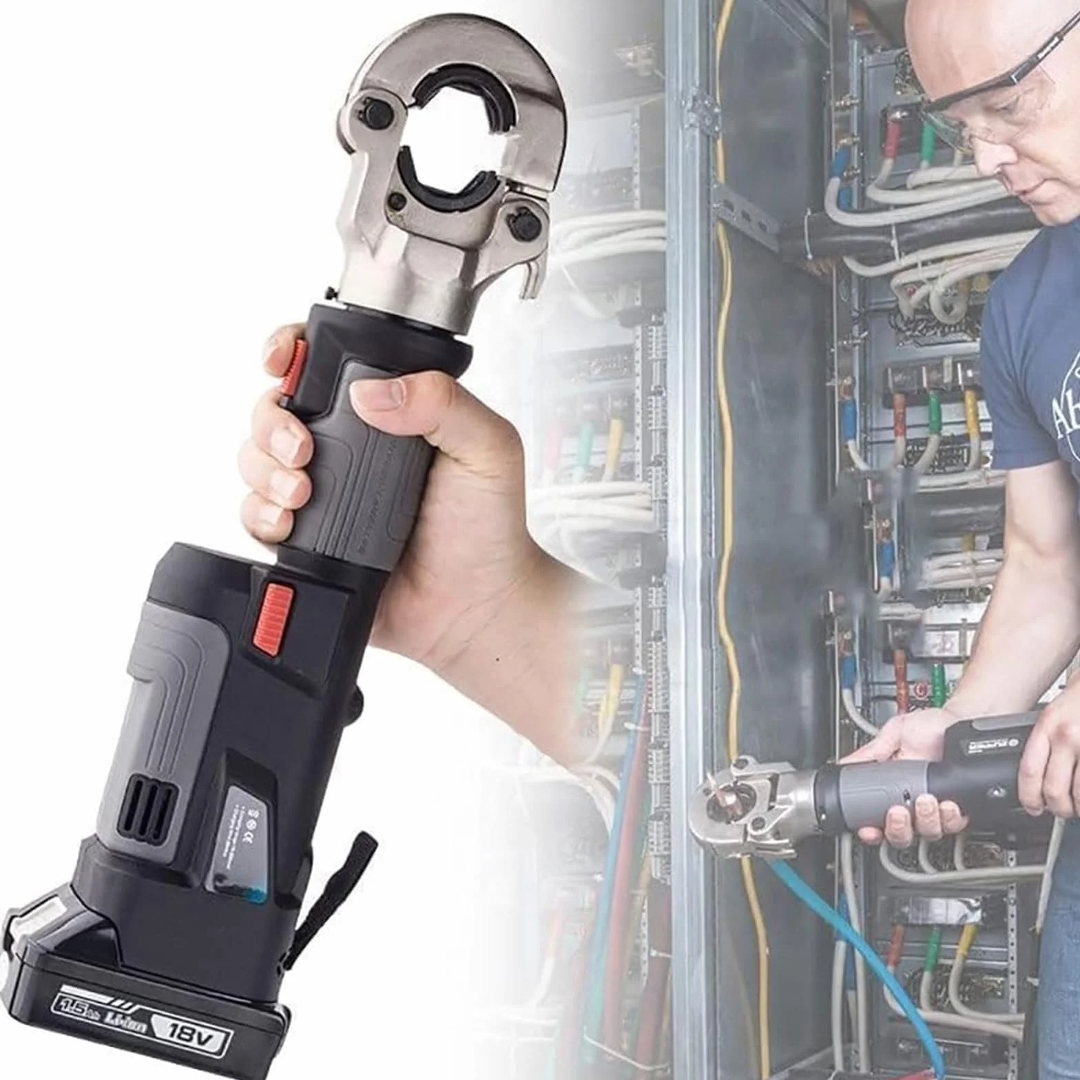 Akumulatorowe hydrauliczne szczypce zaciskowe, hydrauliczne narzędzie do zaciskania na baterie, elektryczne szczypce zaciskowe 18 V do zaciskania kabli 16-300 mm², zestaw narzędzi