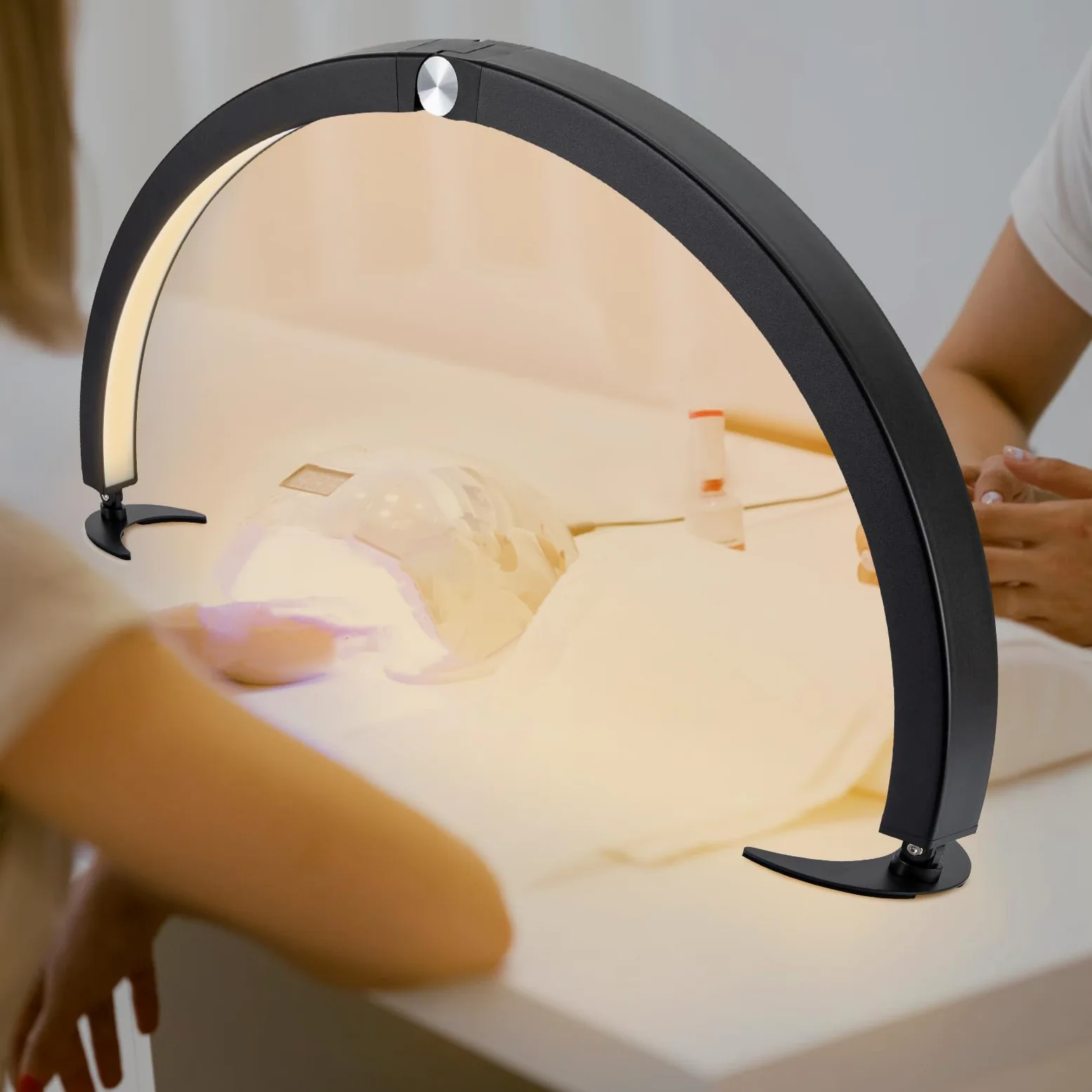 Crescent Moon Nail Desk Lamp, lampa na stół z paznokciami, półksiężyc, lampa do manicure, stołowa lampa kosmetyczna, 3 tryby jasności, 3200-5600 K, ściemniana lampa biurkowa z pilotem