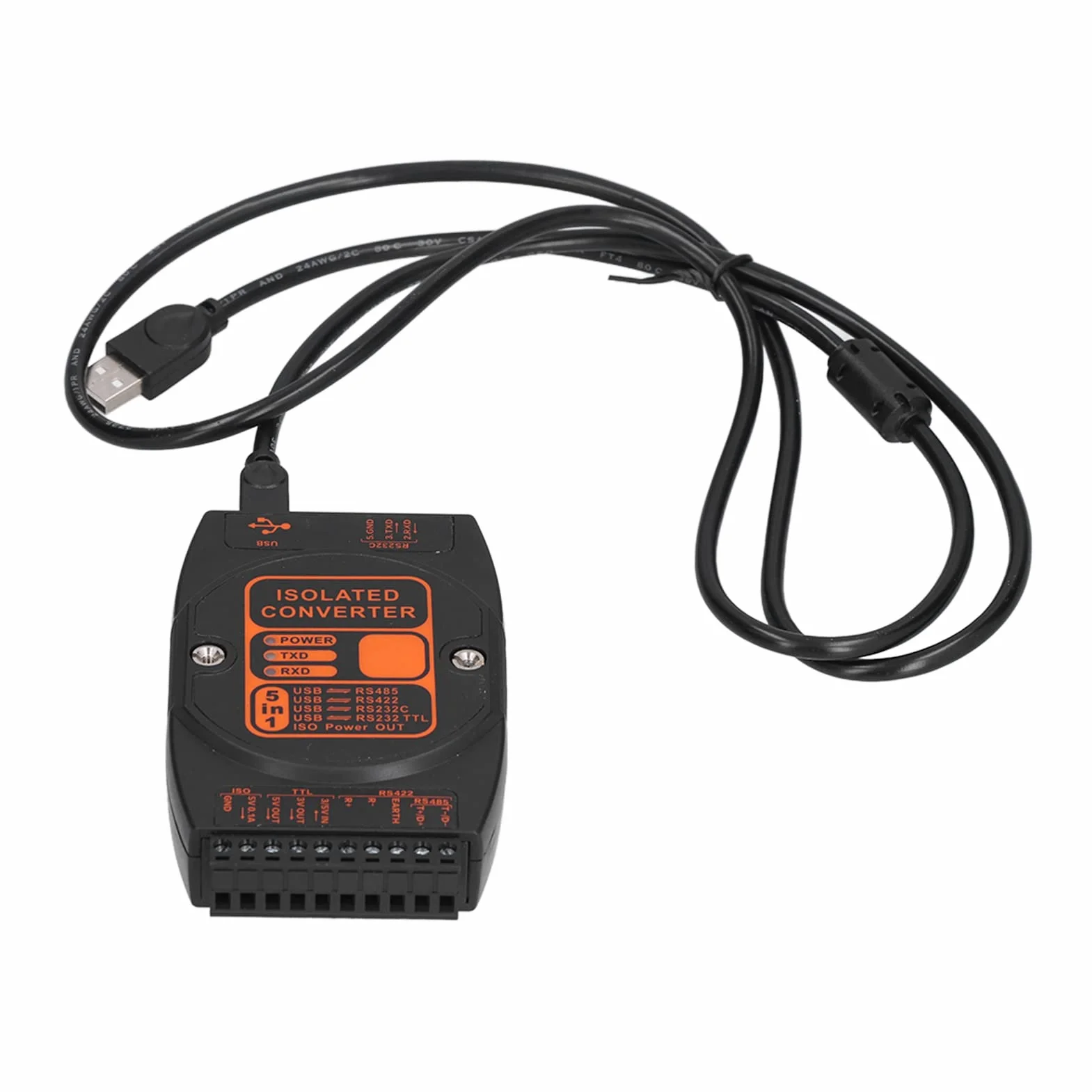 Cocoarm Adapter USB na Obudowa Ognioodporna ABS Konwerter USB na Izolacja 5 W 1 422 232 TTL Izolowana Moc 2 W 256 Węzłów do Sterowania Przemysłowego Komunikacja PLC ((Szybkość komunikacji 200 Kb))