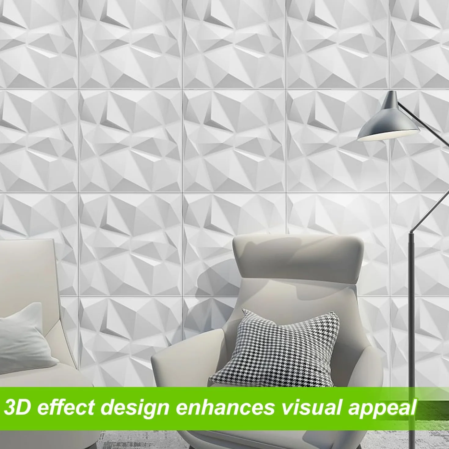 20 paneli ściennych 3D, 30 × 30 cm, do pokoju gier, sufit, efekt diamentu 3D, panele PVC do dekoracji wnętrz i na zewnątrz, matowa biel, nieodkształcalne, wodoodporne, odporne na ciepło, bezwonne