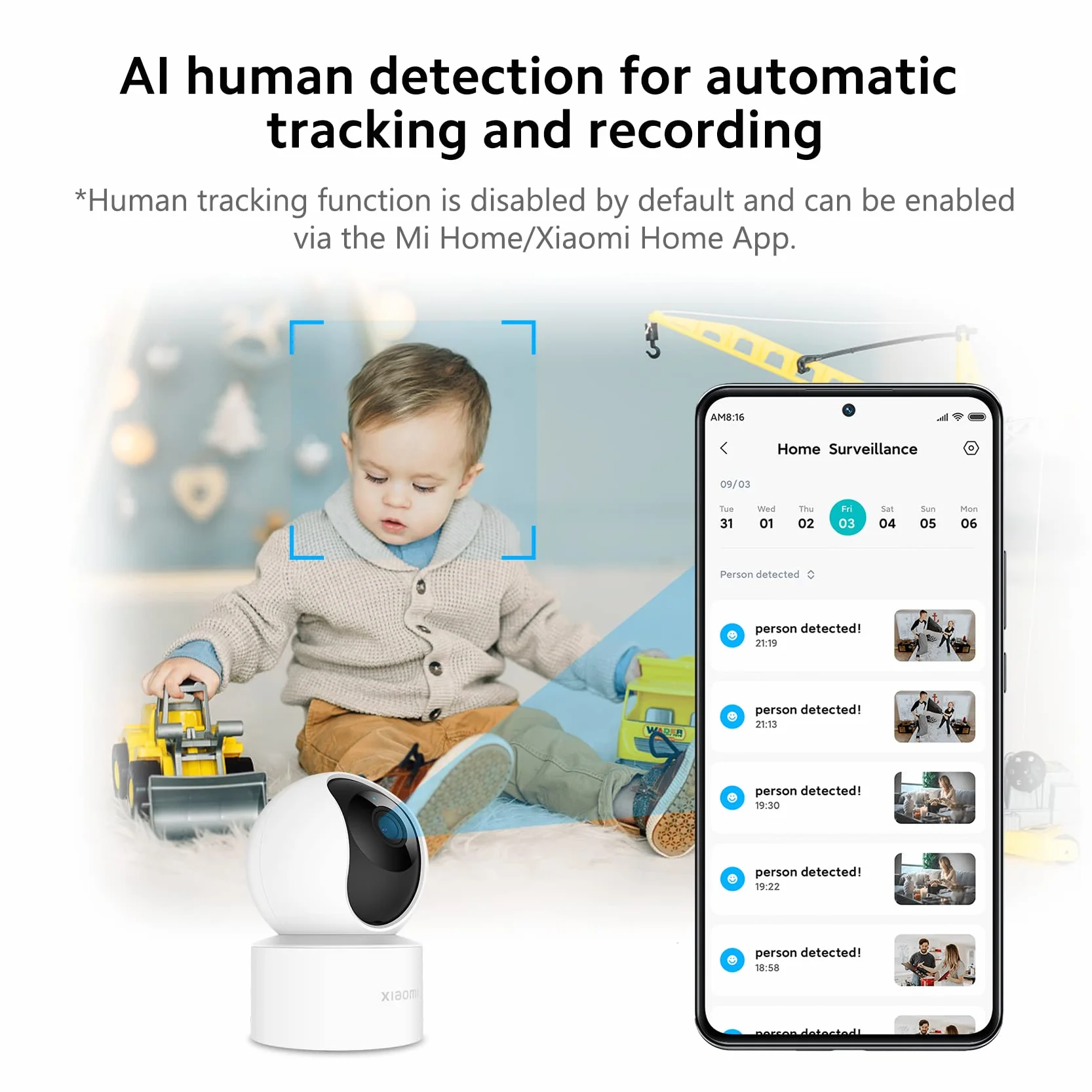XIAOMI Mi Smart C200 Kamera Wewnętrzna 360° 1080p Wi-Fi, Inteligentne Wykrywanie AI, Dwukierunkowy Dźwięk, Biały