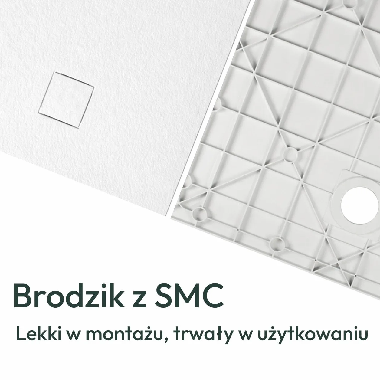AQUAUNO Brodzik prysznicowy 110 x 80 cm o wyglądzie kamienia, ultra płaski 2,6 cm – brodzik z kompozytu SMC, w zestawie syfon, odpływ 90 mm, czyszczenie od góry, biały