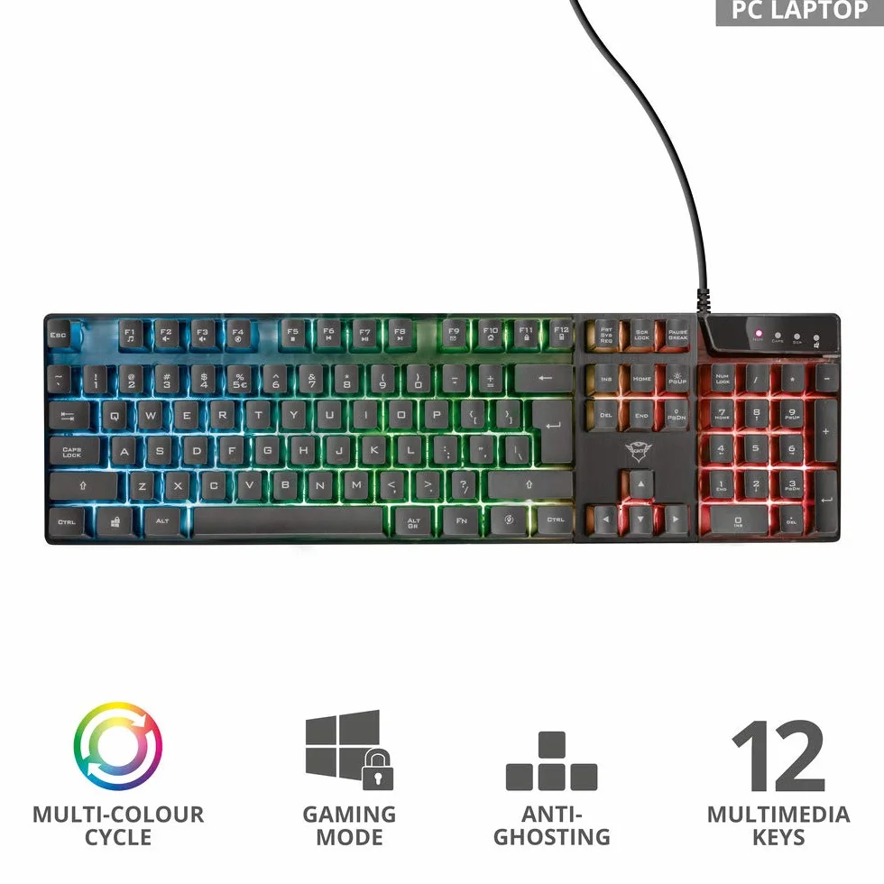 Trust Gaming GXT 835 Azor Klawiatura do gier USB RGB LED podświetlana Anti-ghosting Czarny