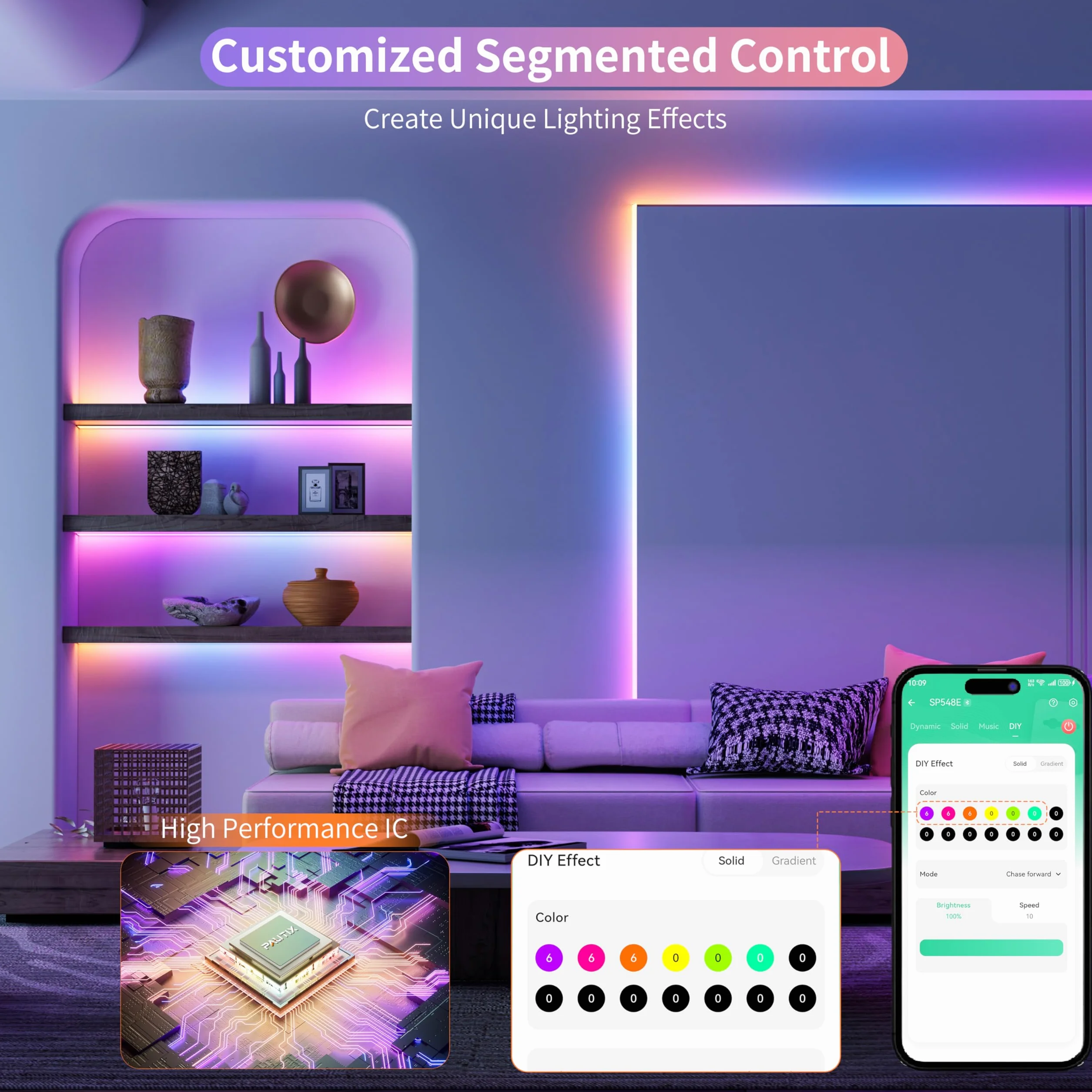 PAUTIX RGB Inteligentny zestaw taśm LED IC COB 5M, 24V Adresowy z zmieniającym kolor taśmą LED, elastyczny wielokolorowy z zasilaniem i kontrolerem WIFI z funkcją Alexa do oświetlenia DIY