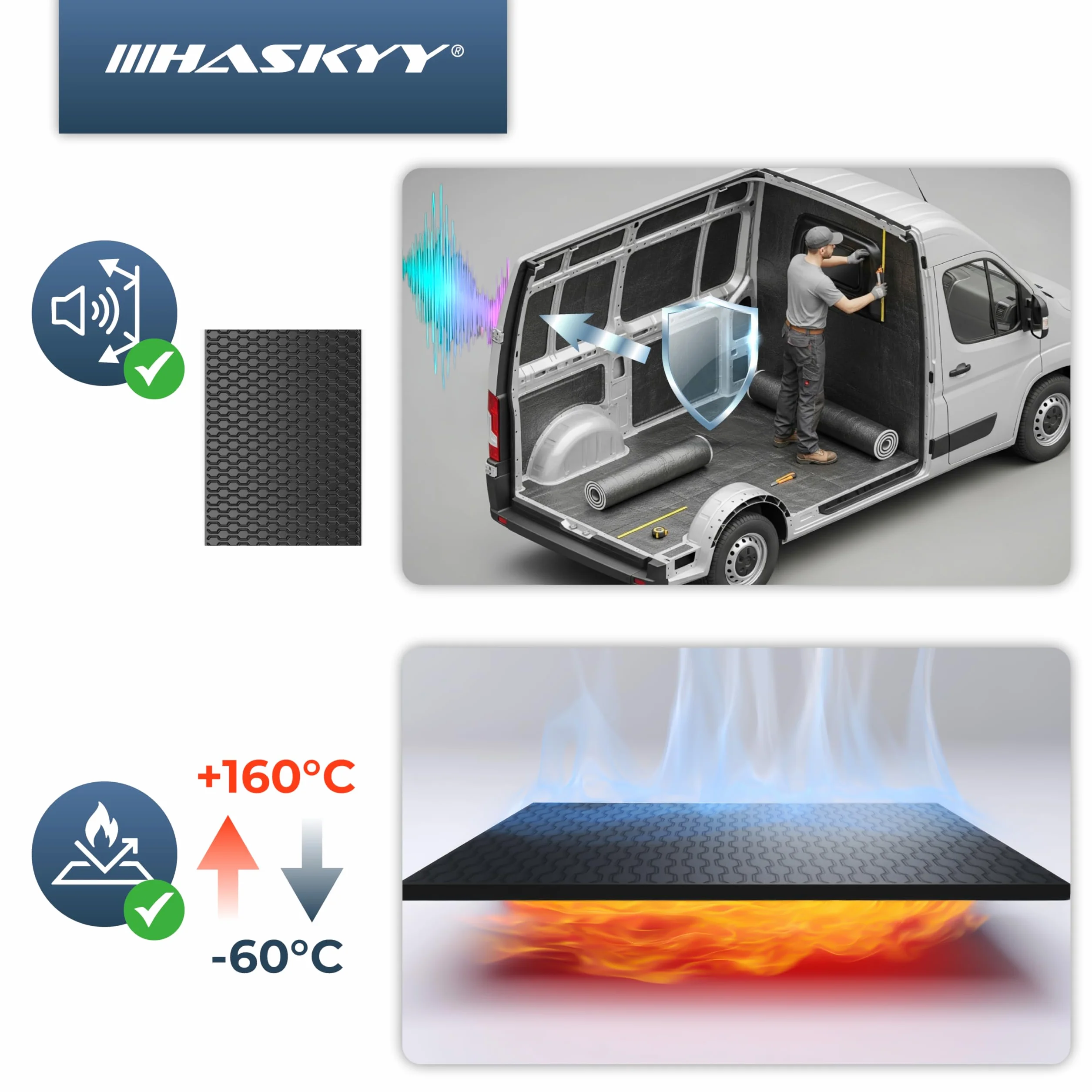 HASKYY Płyty aluminiowo-butylowe 2 mm 500 x 370 mm 1,11 m² czarna mata izolacyjna Anti Dröhn