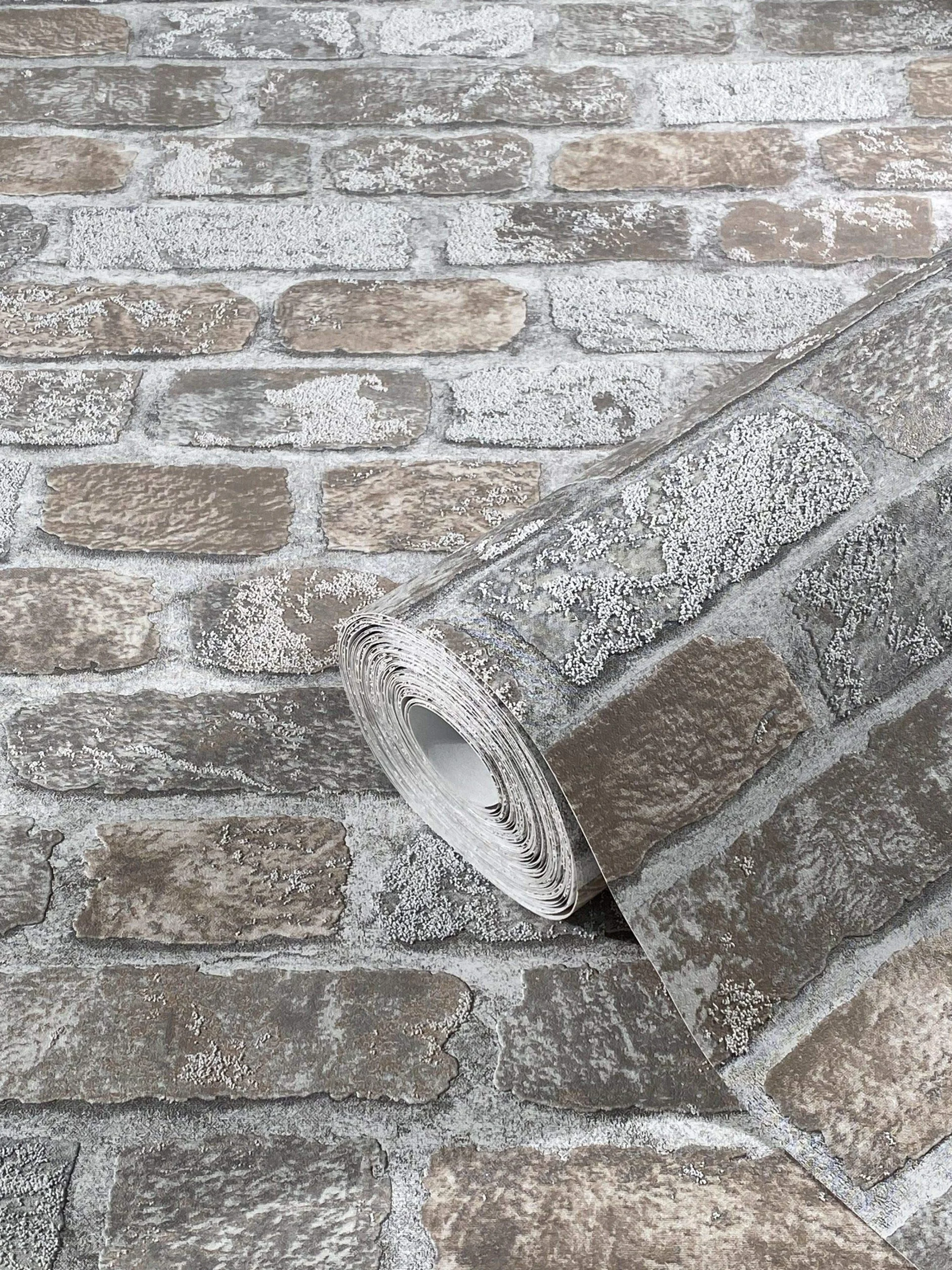 tapeta kamień 3D szara brązowa cegła efekt rustykalny do sypialni salonu lub kuchni tapeta efekt kamienia 10,05m x 0,53m 58410 marburg