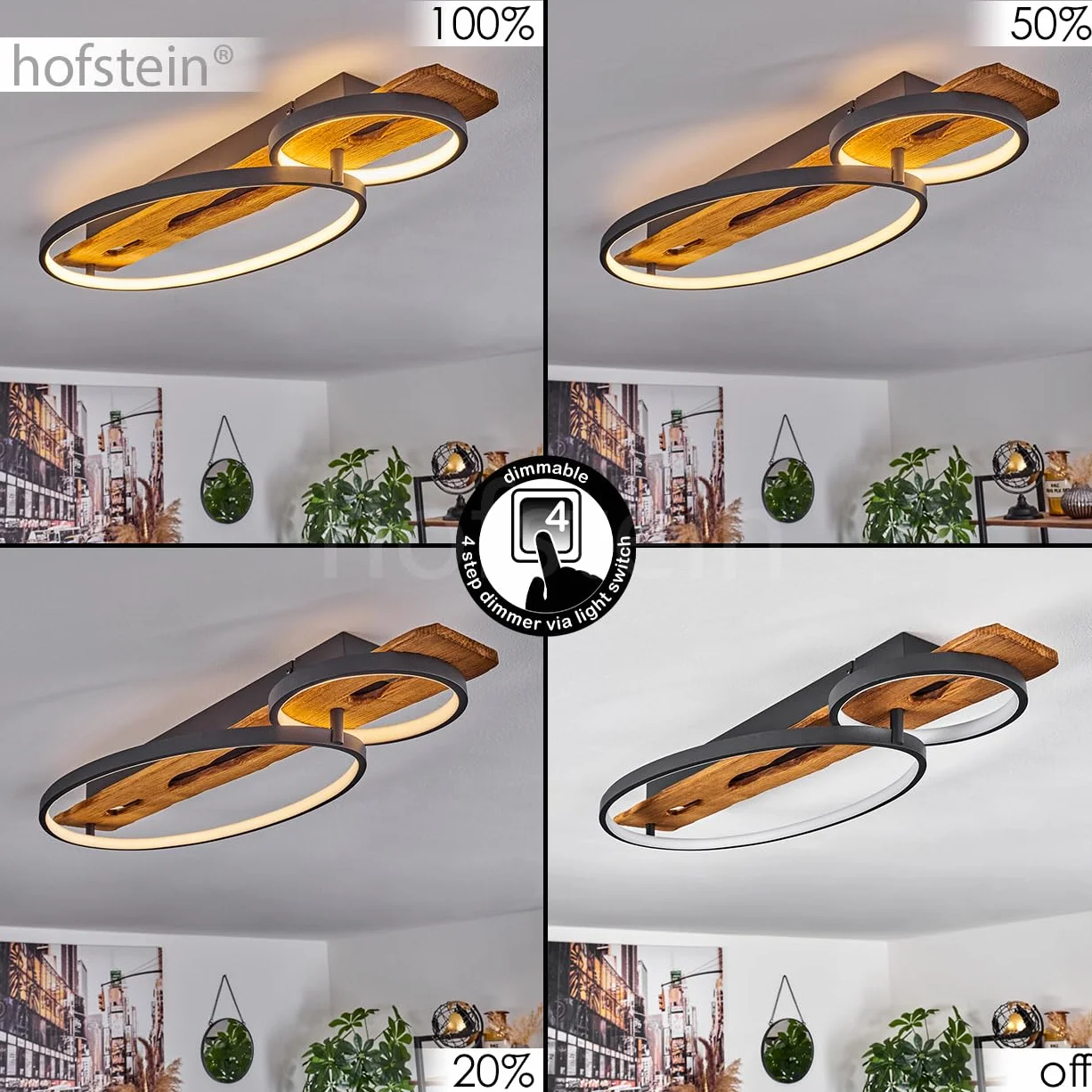 Lampa przysufitowa LED Nevogilde, ściemniana lampa przysufitowa z metalu/drewna/plastiku w kolorze antracytowym/naturalnym/białym, ściemniana, 3600 lumenów, 3000 K, LED 30 W