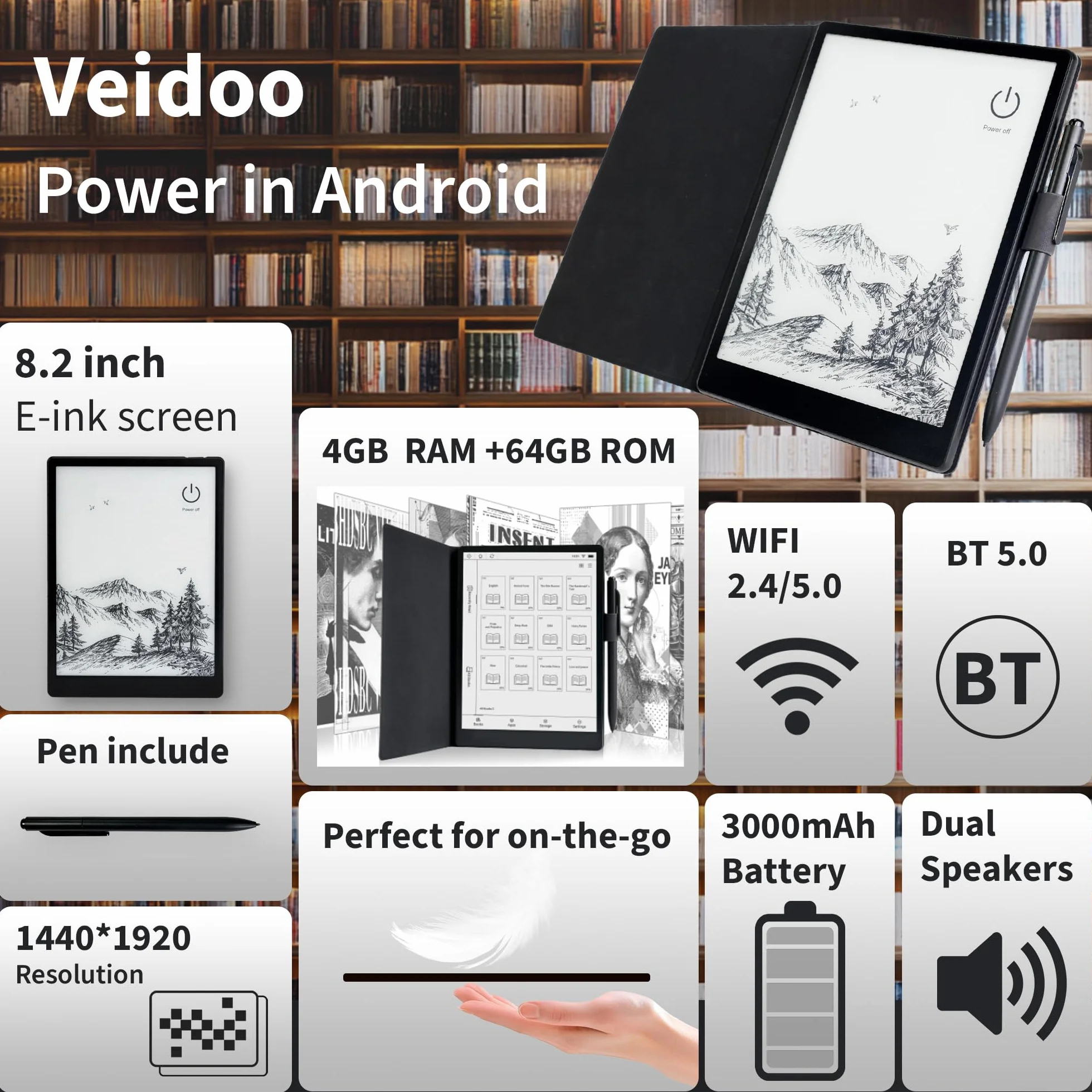 Veidoo Czytnik e-booków 8,2 cala E-Ink 64 GB ROM 1440 × 1920 IPS 292 PPI SMARTlight WiFi Android