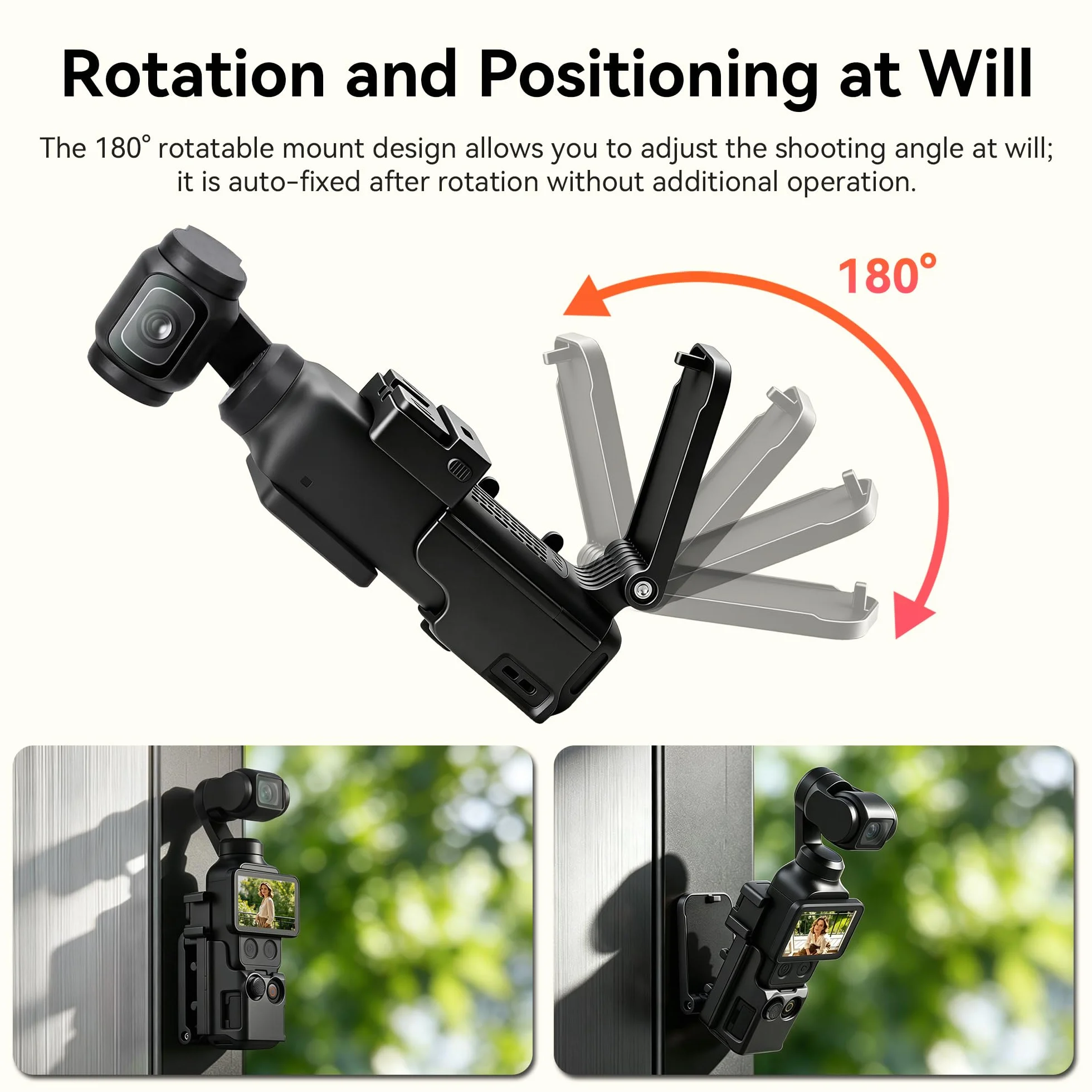 AMAZEAR Magnetyczny Uchwyt Montażowy dla DJI Osmo Pocket 4/3, Adapter Rozszerzający, Uchwyt z Przyssawką, 180° Regulowany, Czarny