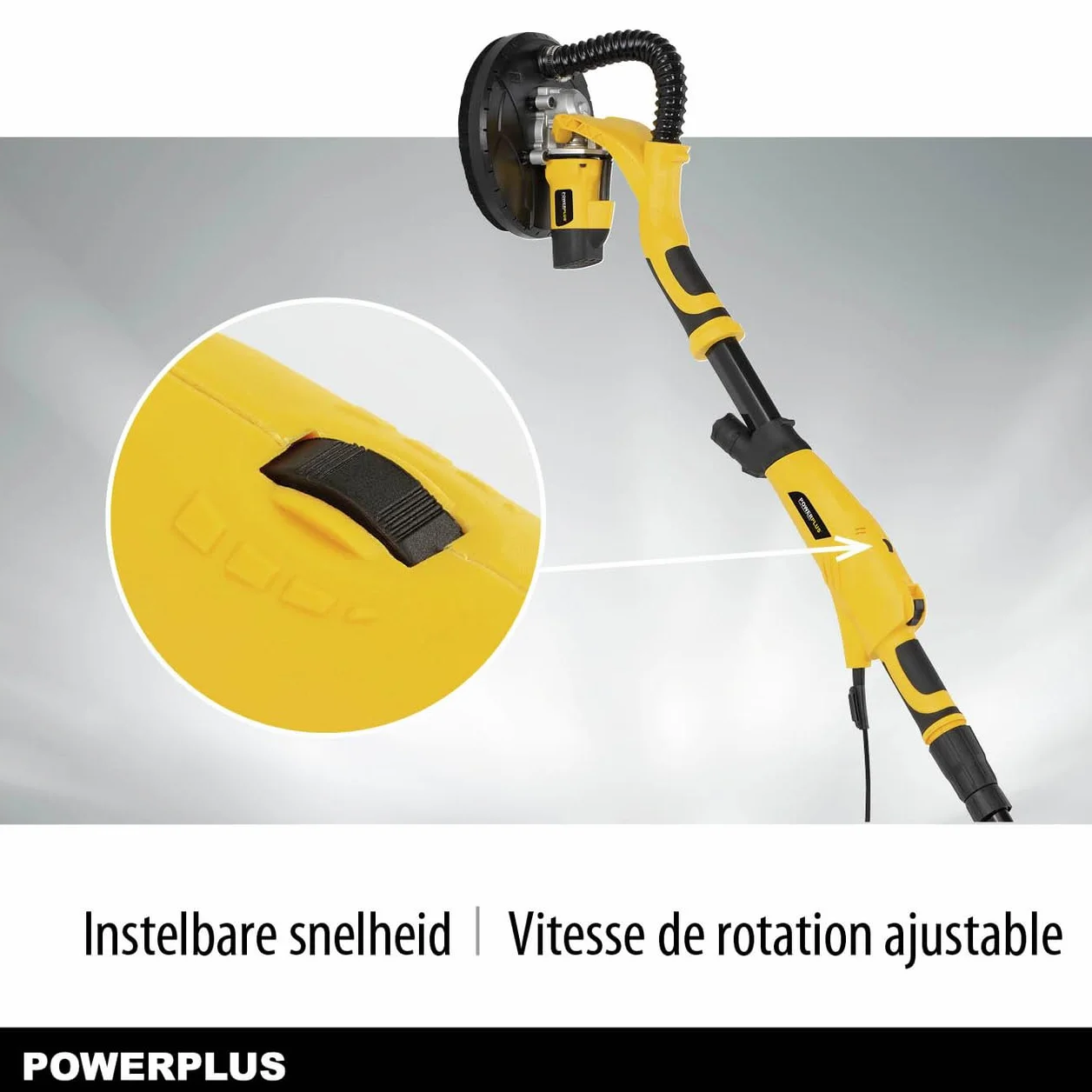 POWER plus Szlifierka POWX04761 z trzonkiem teleskopowym, odsysaniem i papierem ściernym – Power szlifierka z długą szyjką i szlifierką do suchej zabudowy jako szlifierka do płyt kartonowo-gipsowych i
