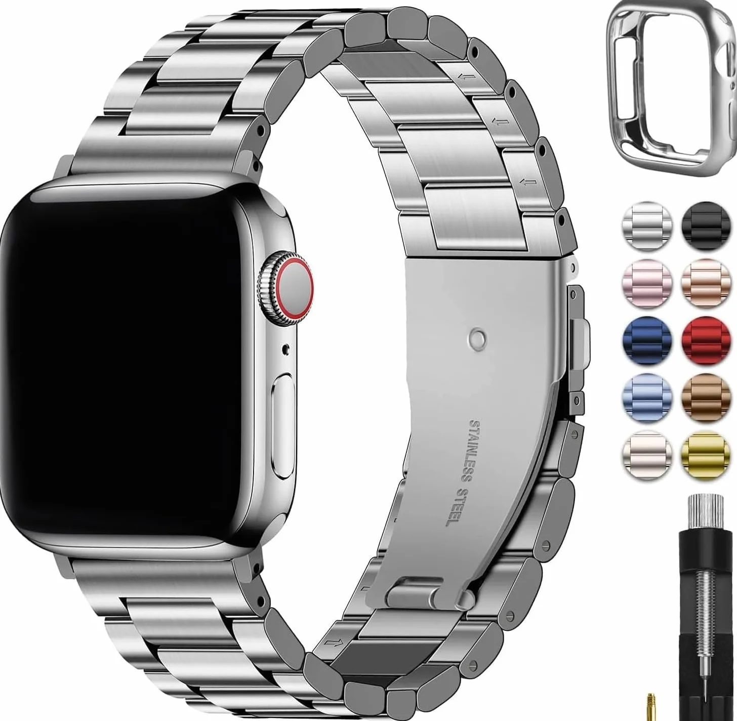Fullmosa Metalowy pasek ze stali nierdzewnej kompatybilny z Apple Watch 42 mm, 41 mm, 40 mm, 38 mm, 44 mm, 45 mm, 46 mm, 49 mm iWatch serii 11, 10, 9, 8, 7, 6