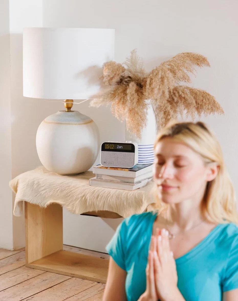 Pure Budzik nocny i biurowy (radio cyfrowe DAB+/FM, Bluetooth, urządzenie do hałasu, pomoc w zasypianiu, budzik, lampka nocna, ściemniany wyświetlacz), bawełna biała, normalny