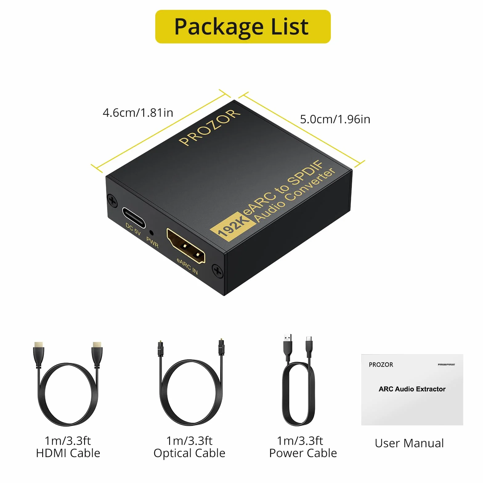 PROZOR EARC ARC Audio Extractor HDMI na optyczny konwerter Toslink 192KHz 24bit Adapter