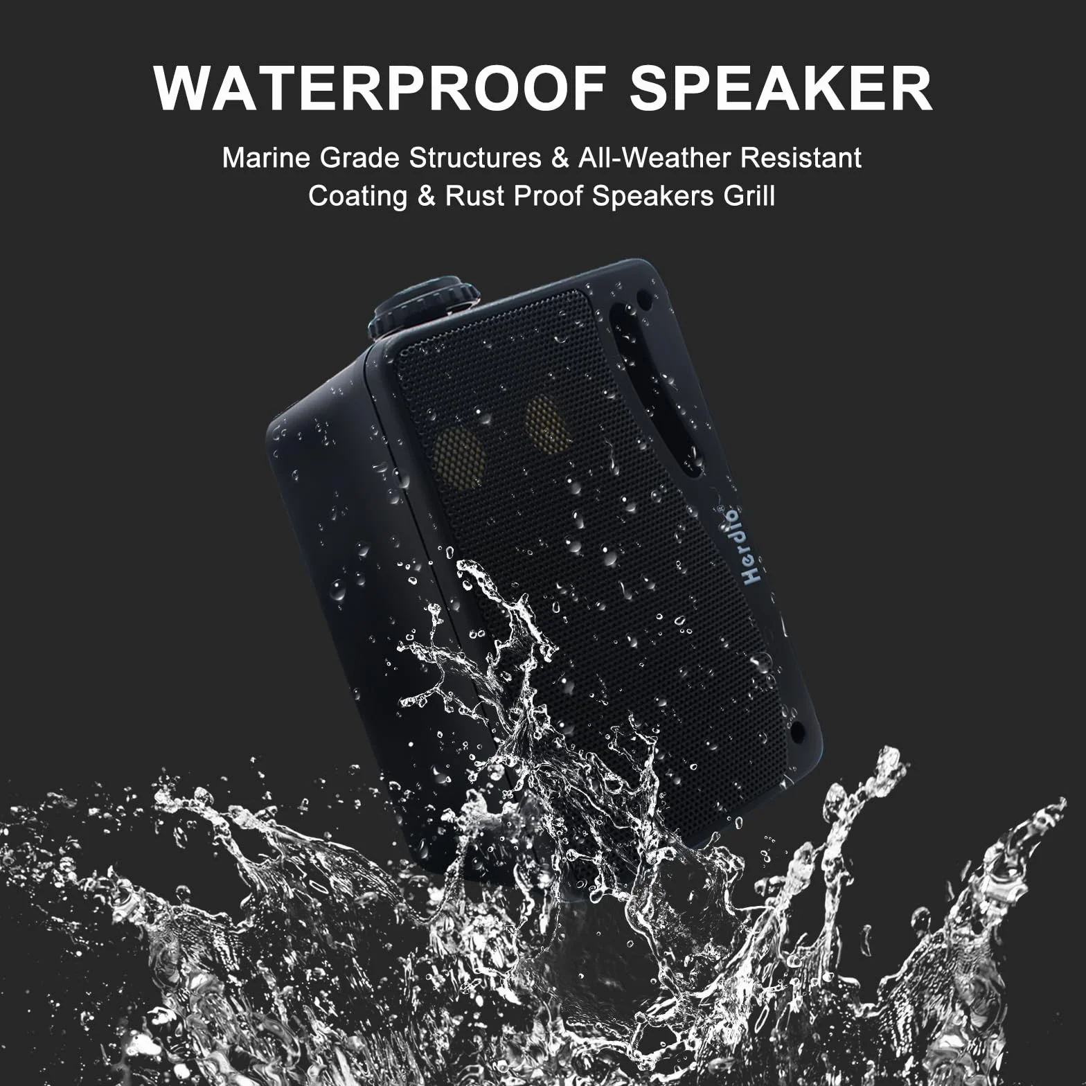 Herdio Głośnik zewnętrzny Bluetooth 3,5" 3-drożny 200 W wodoszczelny, odporny na warunki atmosferyczne do użytku na zewnątrz patio ogród taras łódź restauracja (1 para'