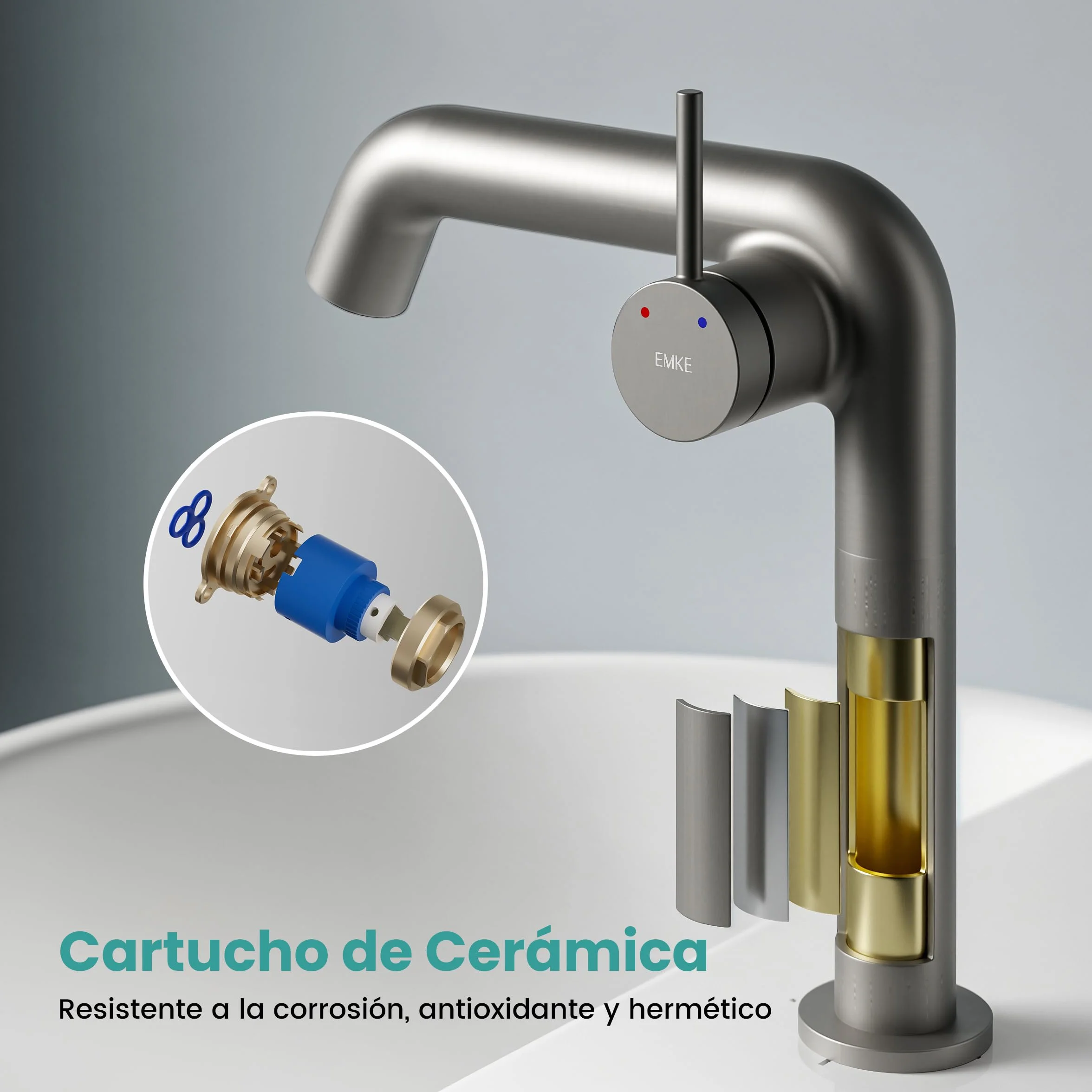 EMKE Bateria łazienkowa Antracyt Matowy Pojedynczy uchwyt Mosiądz Wkład ceramiczny 222 x 200 x 76 mm Bateria łazienkowa Łatwa instalacja Oszczędzająca wodę Bateria umywalkowa