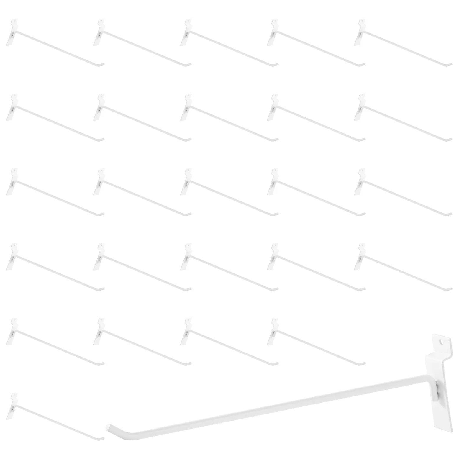 Zestaw 50 haczyków Slatwall, akcesoria do zawieszenia, hak na deskę listwową do garażu, sprzedaży detalicznej, domu i sklepu (biały, 30 cm)