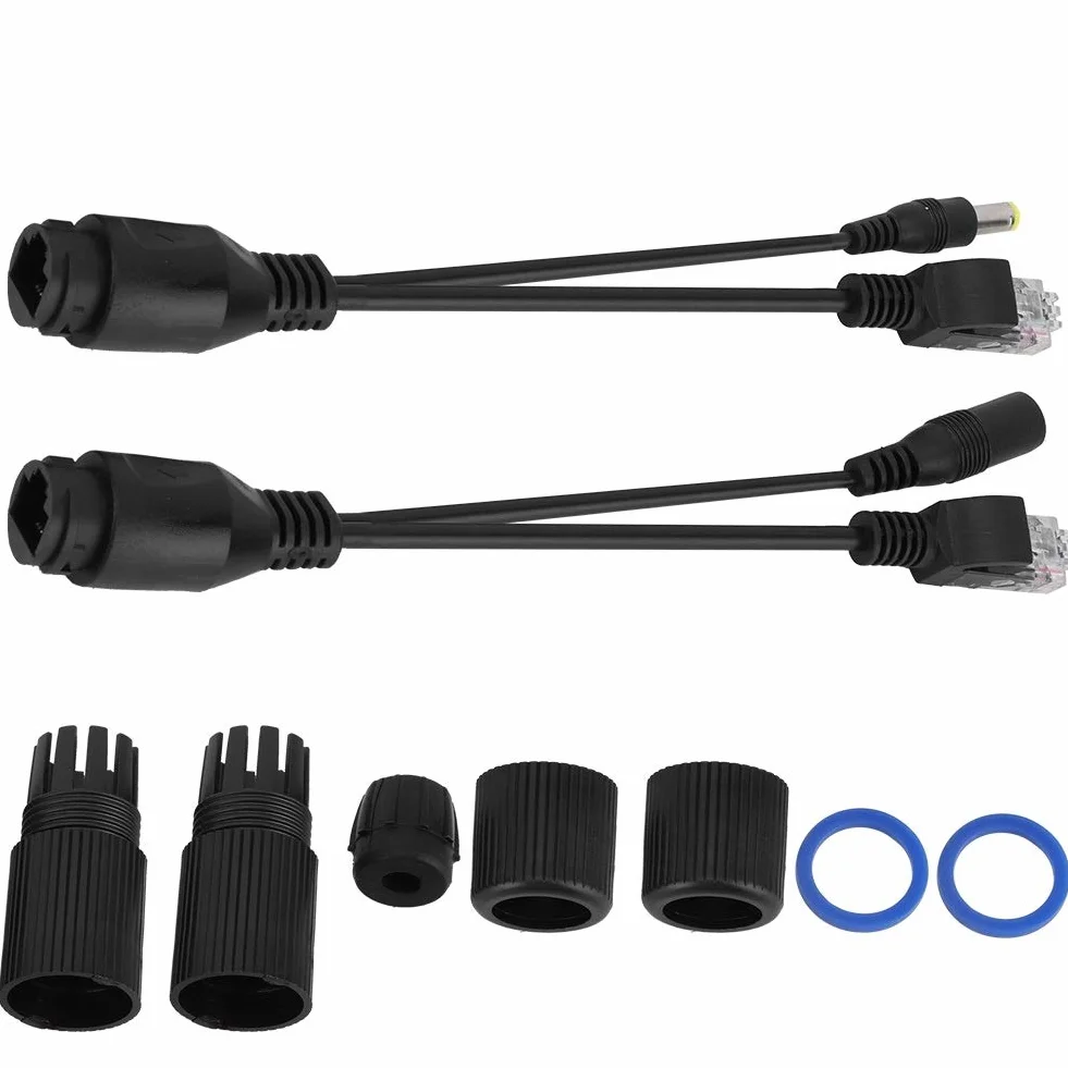 Rozdzielacz POE wodoodporny kabel Ethernet 12 V pasywny wtryskiwacz czarny