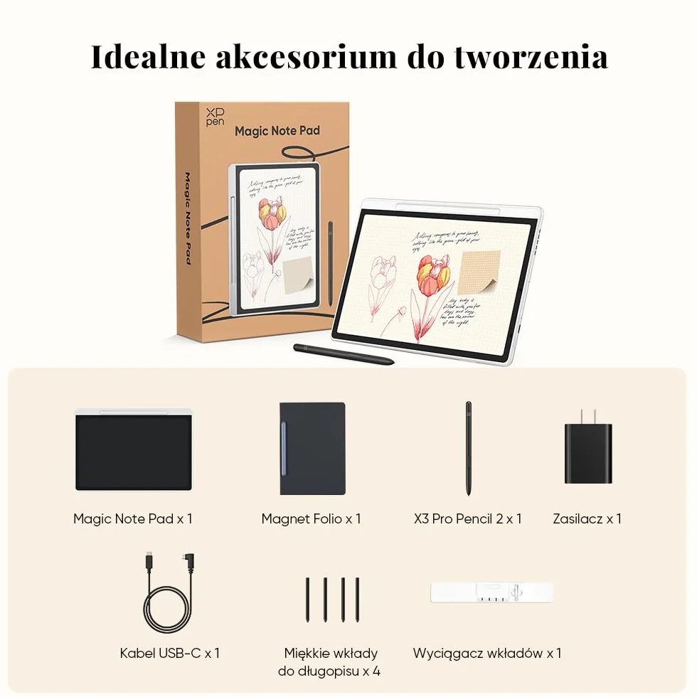 XP-Pen Magic Note Pad 10,95" papierowy tablet z kolorowym wyświetlaczem rysik 16K X3 Pro rozdzielczość 1200 x 1920 pojemność akumulatora 8000 mAh
