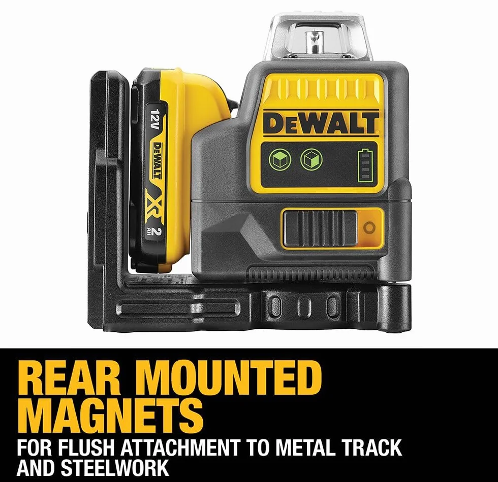 Dewalt 10,8 V, 2 x 360°, zielony DCE0811D1G (samopoziomujący, poziomy i pionowy, w zestawie akumulator XR 10,8 V/2 Ah, ładowarka, uchwyt ścienny, tablica celownicza, okulary laserowe, walizka) 1