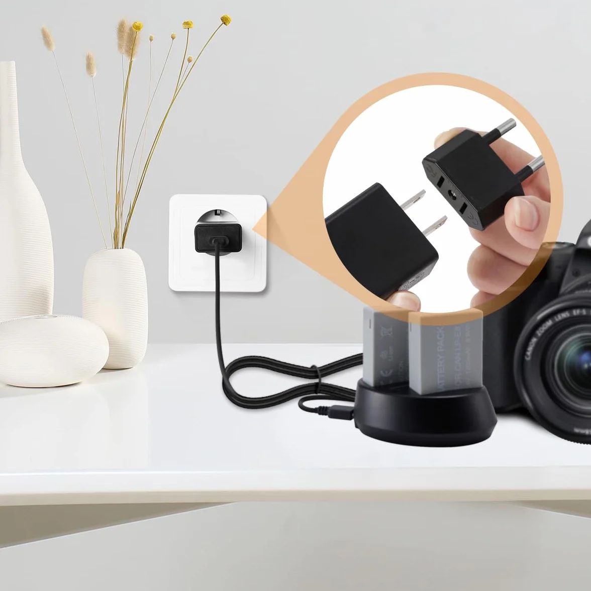 Aieve 4 sztuki adapterów podróżnych USA-UE, wtyczka USA na 2 piny do Niemiec/Europy, adapter wtyczki Ameryka/Kanada/Meksyk, konwerter do urządzeń z zasilaniem amerykańskim (czarny)
