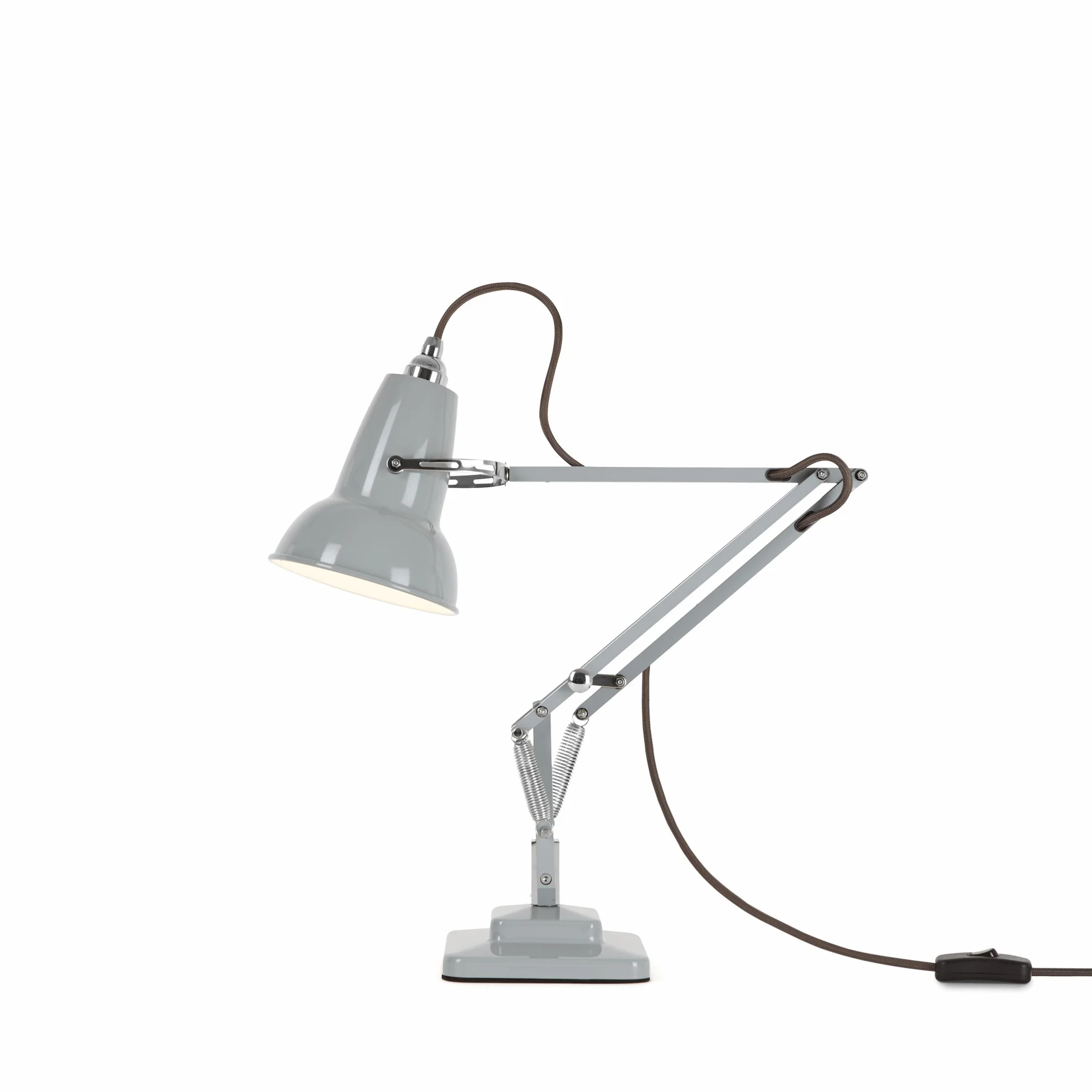 ANGLEPOISE Oryginalna mini lampa stołowa 1227, Gołąb szara, idealna lampa biurkowa lub nocna, elastyczne ramię, błyszczące wykończenie farbą ze stalowym kloszem, żeliwna podstawa ze stalową osłoną
