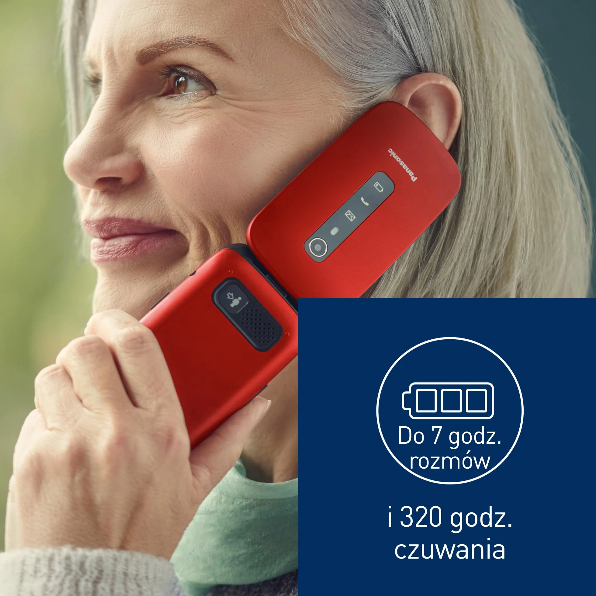 Panasonic KX-TU550 Telefon dla seniora z klapką, duży ekran 2,8", czerwony