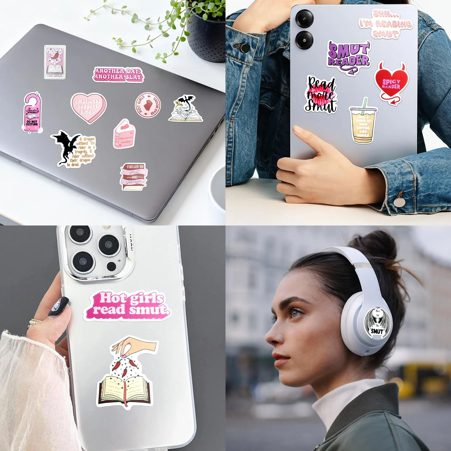Aesthetic Bookish zestaw naklejek – 52 sztuki naklejek Kawaii na książki, laptopy, Kindle, notatniki, telefony komórkowe – wodoodporne naklejki dla dziewcząt i kobiet, pomysł na prezent dla miłośników