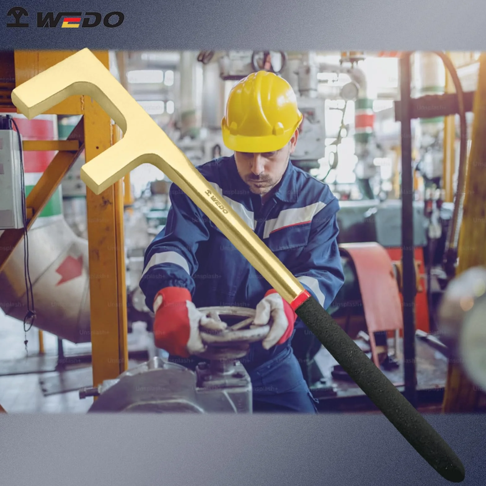 WEDO Klucz do uchwytu zaworu nieparkingowego typu F z plastikowym uchwytem, klucz bezpieczeństwa bez iskier, brąz aluminiowy, standard DIN, certyfikat BAM i FM, 1,18 cala, szerokość 30 mm