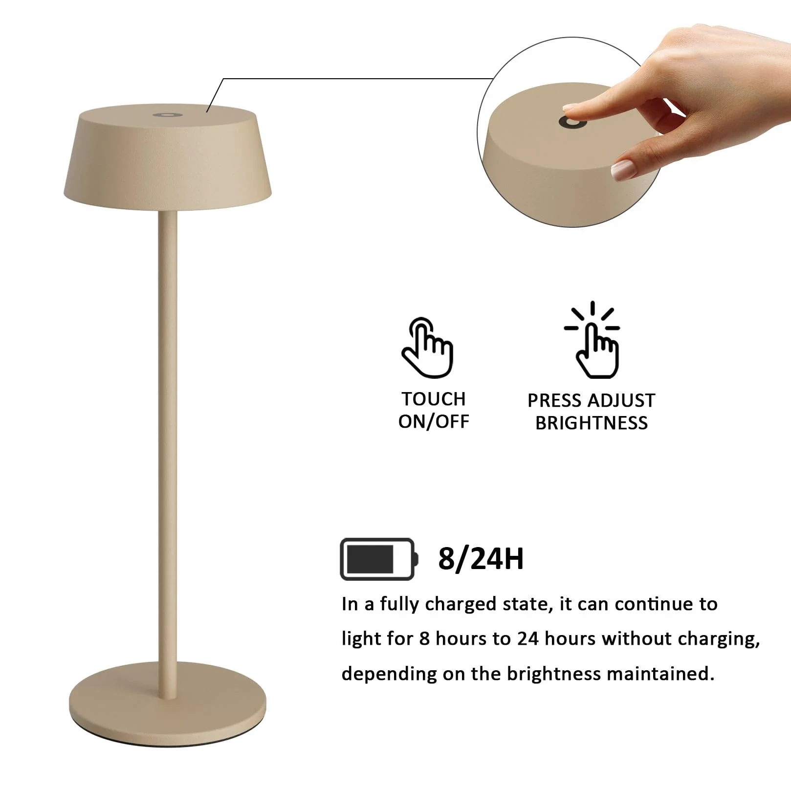 K-Bright Bezprzewodowa lampa stołowa LED, 2 sztuki, 3000 K, ciepła biel, lampa stołowa LED, do użytku na zewnątrz, ściemniana lampa stołowa, nadaje się na kolację, do czytania, sypialni, ogrodu i
