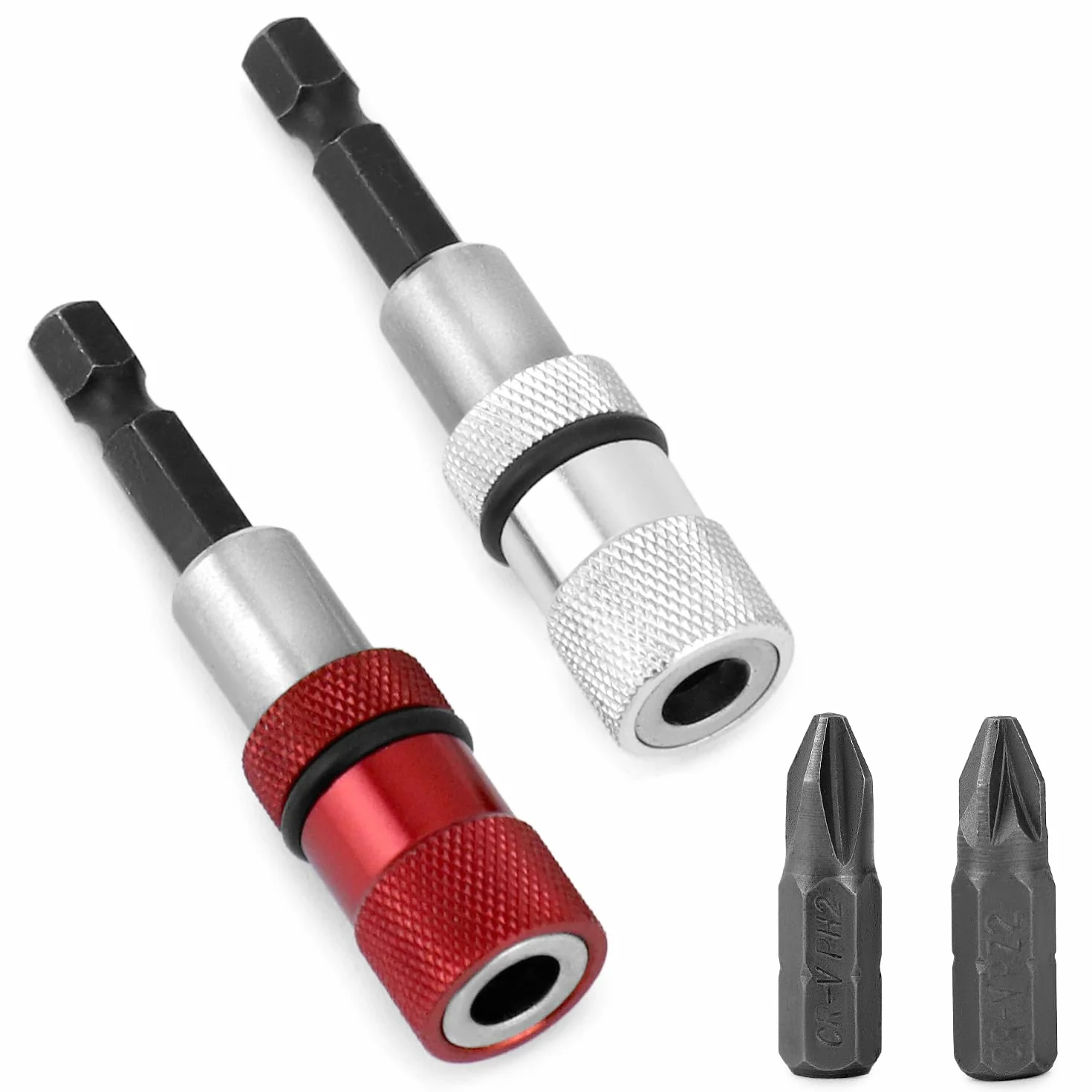QWORK® 2 szt. Magnetyczny uchwyt na bity uchwyt do szybkiej wymiany bitów z chwytem sześciokątnym 1/4 cala z 2 x wkrętak do płyt gipsowo-kartonowych PH2