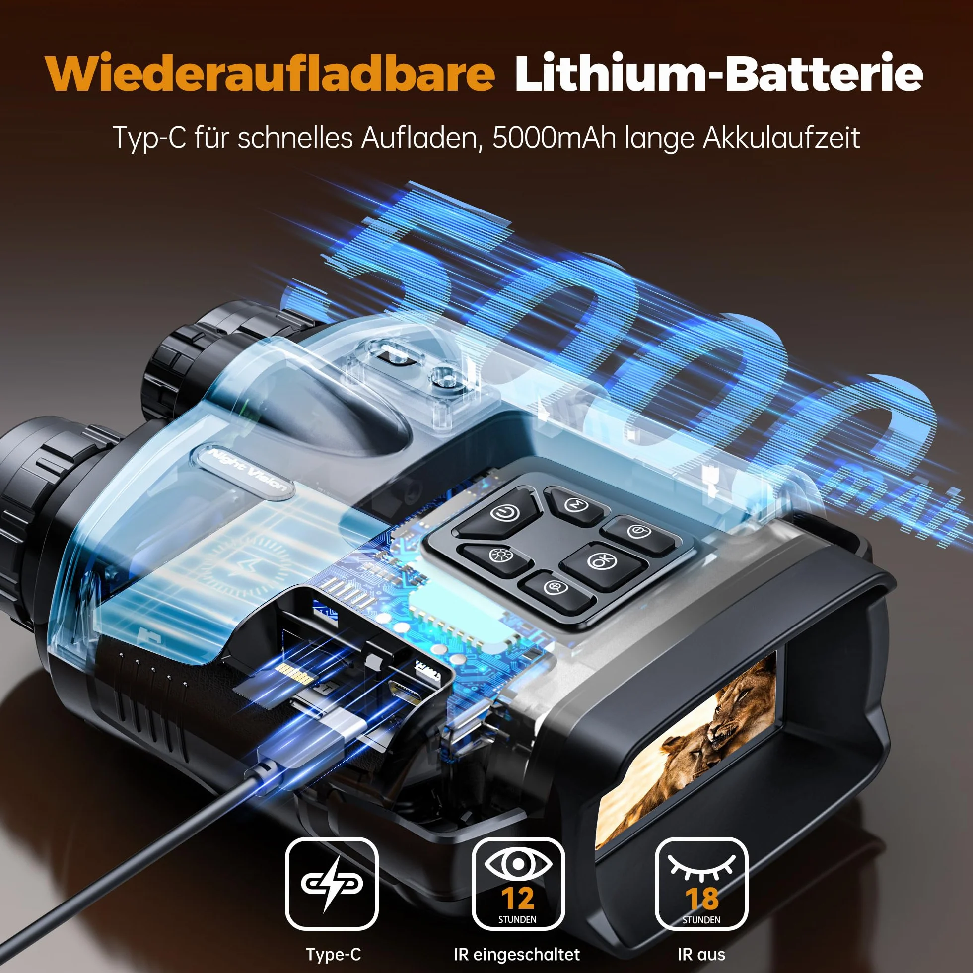 Noktowizor 4K 5000 mAh 3" 600 m 8x cyfrowy zoom IP65 z kartą TF 32 GB