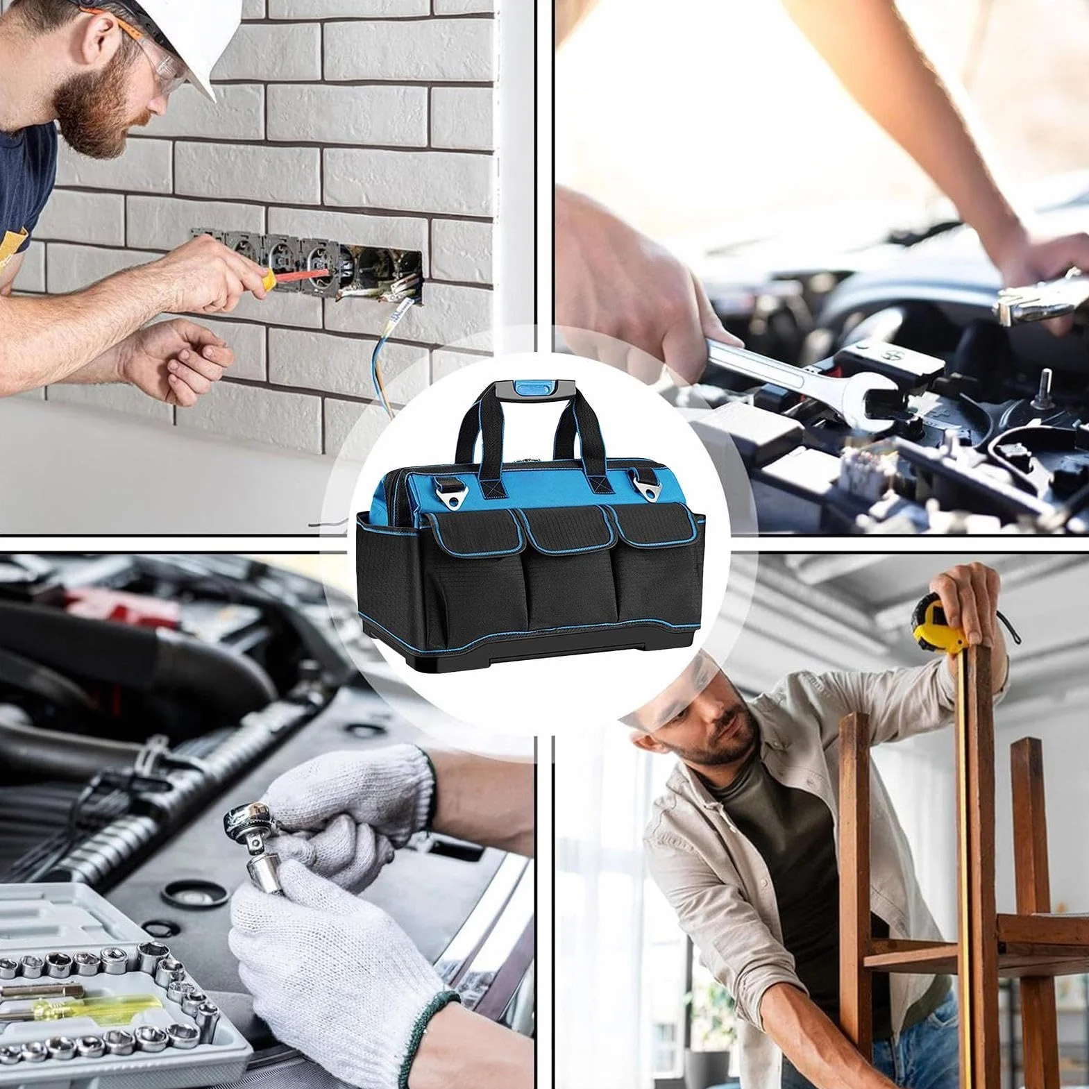 Torba Narzędziowa Organizer Męski Wielokieszeniowy Z Ergonomicznym Uchwytem | Torba Narzędziowa Typu Tote Ze Sztywnym Dnem Do Naprawy Aut, Na Budowie, W Warsztacie, Dla Elektryka I Mechanika, Na Z