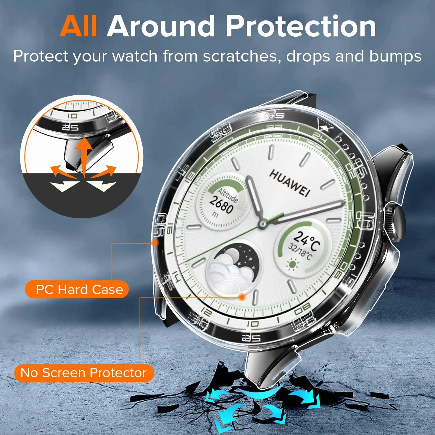 ivoler 3 Pack Hard PC Case do Huawei Watch GT 4 46mm, Ochrona wojskowa Odporny na wstrząsy futerał ochronny Ultra cienki odporny na zarysowania zderzak etui, 2 przezroczyste + 1 czarny