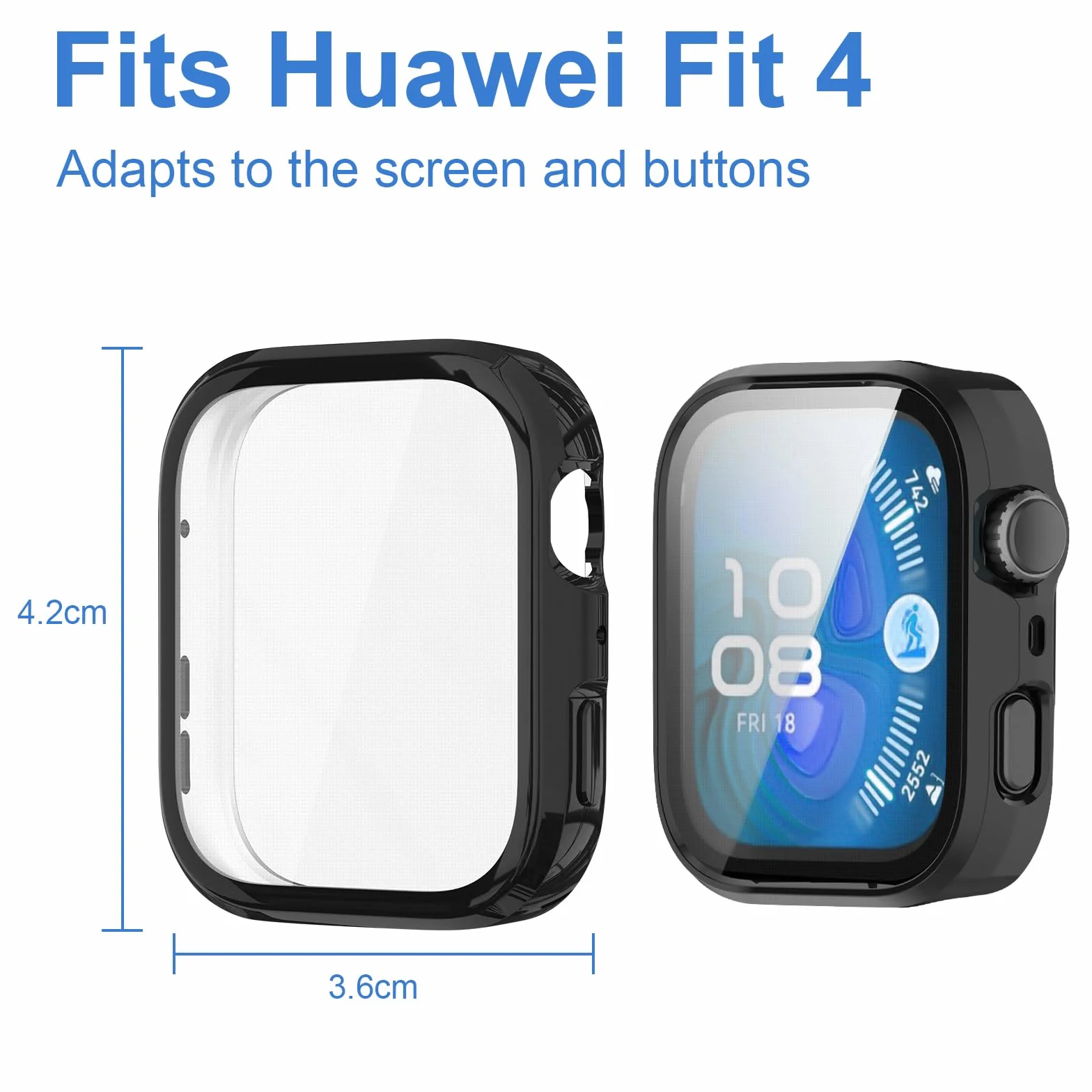 VOSSOT 5 sztuk etui na Huawei Watch Fit 4 z płócienką do czyszczenia, obudowa na smartwatcha, etui TPU, lekka, miękka osłona odporna na zarysowania, kolor: czarny, srebrny, przezroczysty, różowy