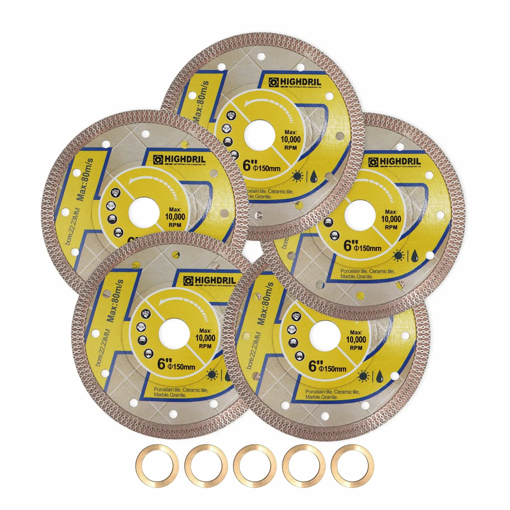 Supercienkie ostrze diamentowe, HIGHDRIL, 5 szt., 150 mm z trzpieniem 7/8"-5/8", suche lub mokre diamentowe ostrze do płytek z siatki z szlifierką anioła, tarcza do cięcia porcelany, ceramiki, terakota, granit, marmur