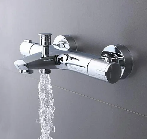 Armatura prysznicowa z termostatem, termostat prysznicowy z przyciskiem bezpieczeństwa 38°C, galwanizowana PVD, armatura do podgrzewacza wody, wanna termiczna