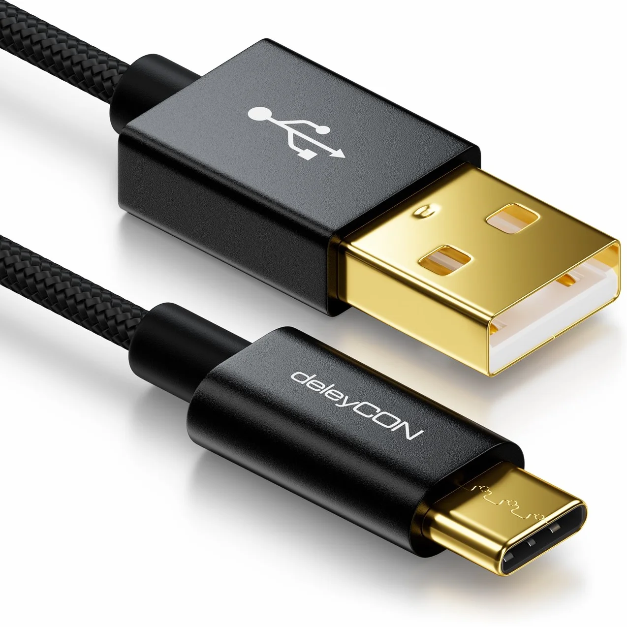 deleyCON 1m Kabel USB-C do Ładowania i Transmisji Danych Nylon USB C do USB A Czarny