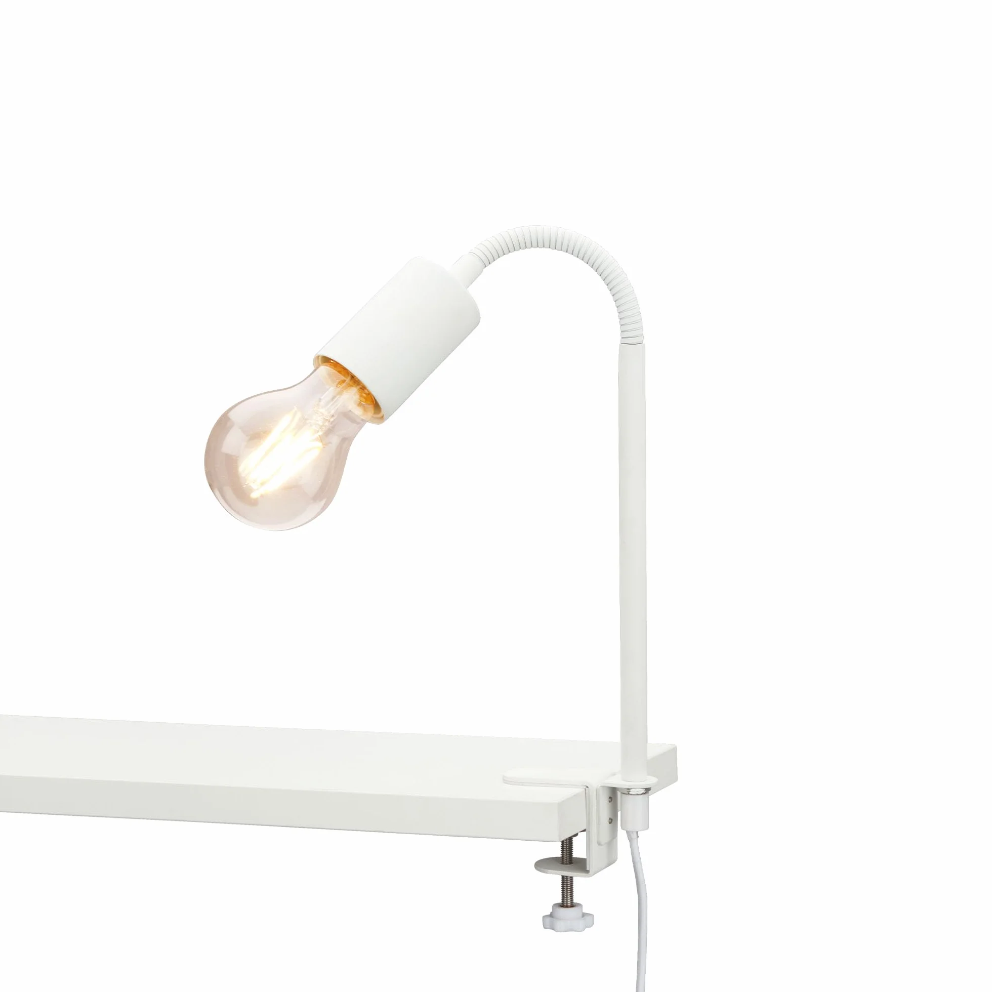 Briloner Leuchten - Lampa zaciskowa, lampa zaciskowa, 1x E27, maks. 10 W, w zestawie przełącznik kablowy, w zestawie elastyczne ramię, metal, biały, 477 mm