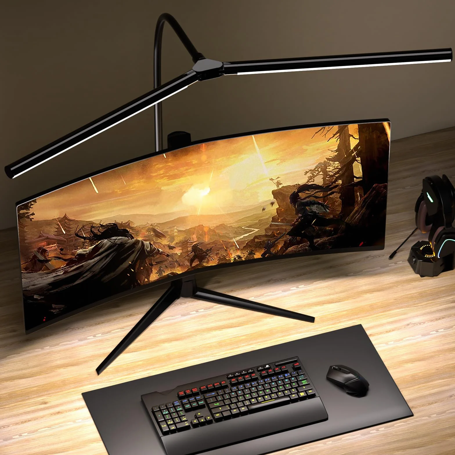 Quntis LED Lampa biurkowa 80cm, podwójnie składany niebieski pasek świetlny, mocna regulowana lampa do ekranu komputera, architektoniczna lampa stołowa do czytania, komputerowy pasek świetlny 15W