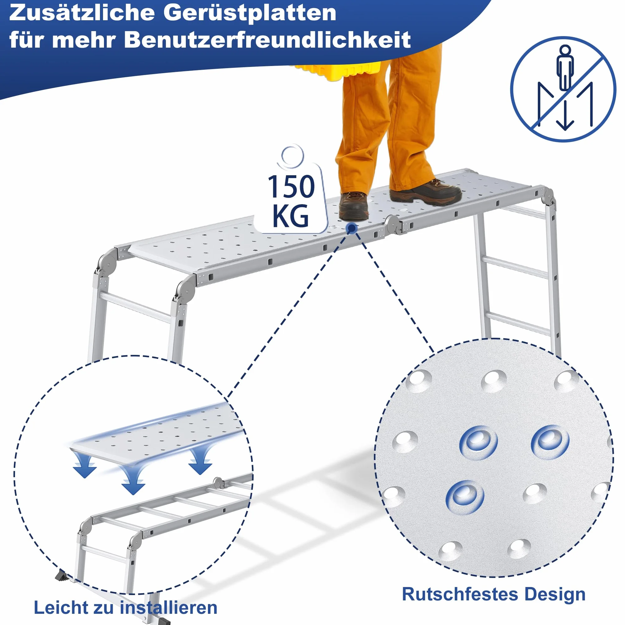 UISEBRT Składana drabina wielofunkcyjna aluminiowa 4x4 470 cm 150 kg 6 w 1 srebrna