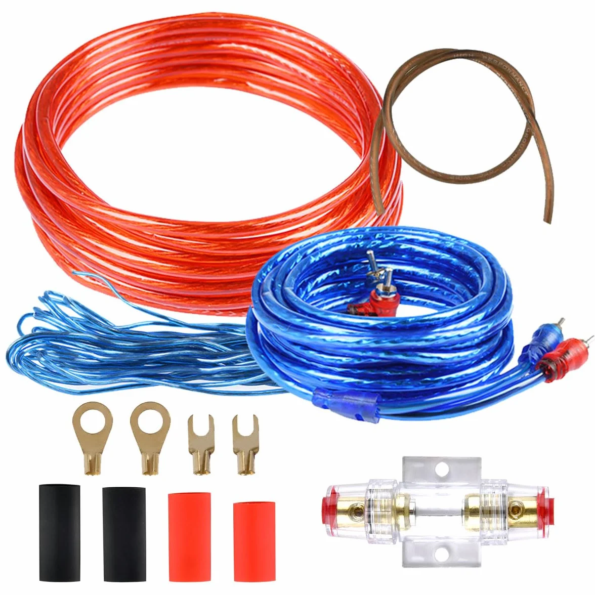 OTYMIOW Zestaw Kabli Wzmacniacza Samochodowego, Kabel Zasilający 10 GA, Kabel Subwoofera, Kabel RCA, 1500 W, 4,5 m