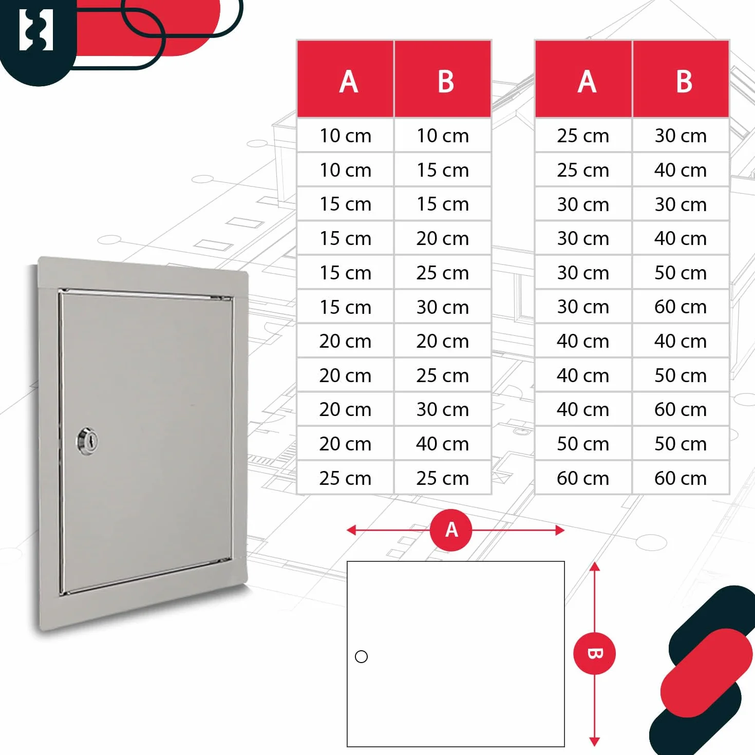KOTARBAU® Drzwiczki Rewizyjne na Klucz - 30 X 60 CM - Drzwiczki Rewizyjne z Zamkiem - Stal Nierdzewna - Metalowe - Srebrne