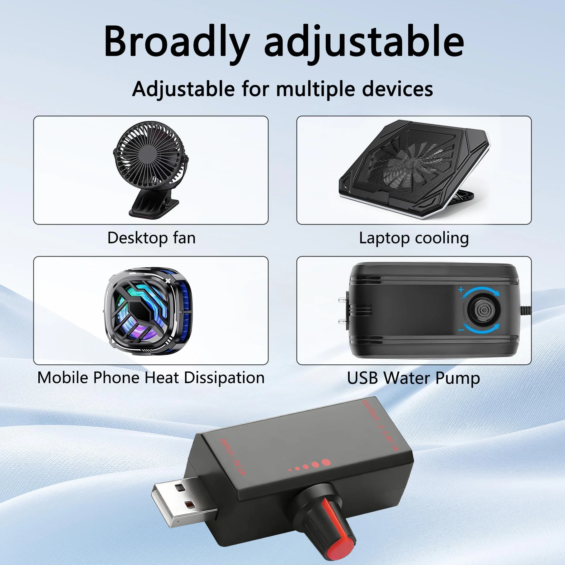 CERRXIAN Kontroler prędkości wentylatora USB 5V 2A regulowany przycisk podwójny port wejściowy USB A + typ C wyjście typ A 5W