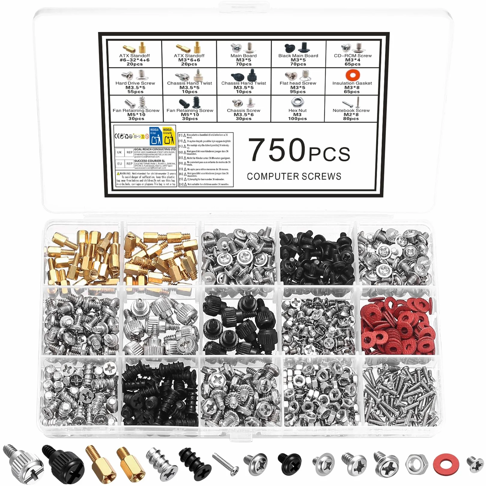 Zestaw śrub PC 750 sztuk #6-32 M2 M3 M5 do płyty głównej, wentylatora, obudowy i laptopów