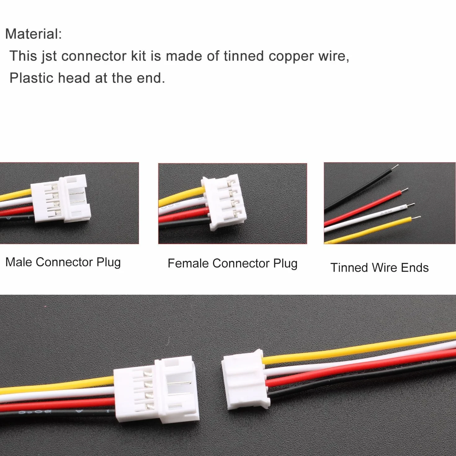 RUNCCI-YUN 50 sztuk 2,0 mm JST PH 4-pinowe złącze wtykowe męskie i żeńskie z kablem 15 cm