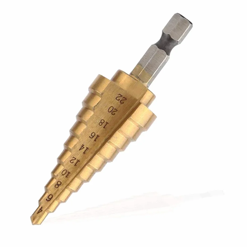 4-22 mm wiertło stopniowe HSS wiertło stożkowe wiertło stożkowe 6,35 mm sześciokątny trzpień powlekany tytanem wiertło stopniowe do drewna tworzywa sztucznego itp