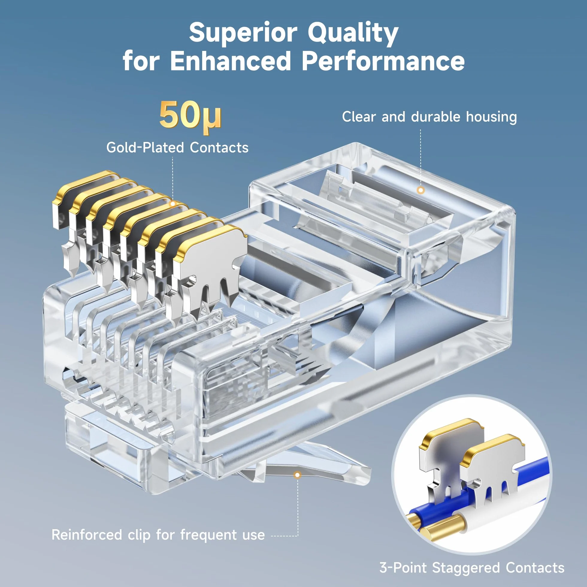 Cable Matters 100 Sztuk Złączy Przelotowych RJ45 Cat 6 (Złącze Cat6 / Ethernet) Do Stałego Lub Skręconego Kabla Ethernet UTP