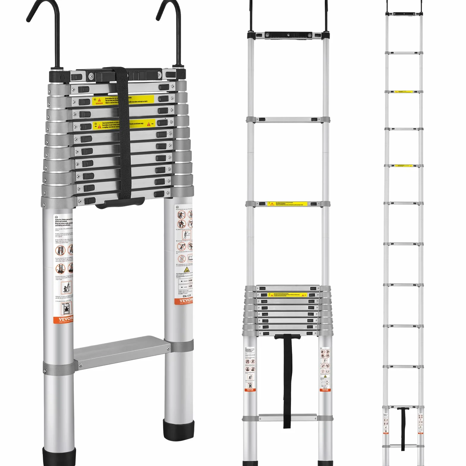 VEVOR Aluminiowa drabina teleskopowa obciążenie 190 kg przenośna drabina przedłużająca zasięg 4,6 m Antypoślizgowa kompaktowa wielofunkcyjna drabina z jednym przyciskiem do naprawy domu