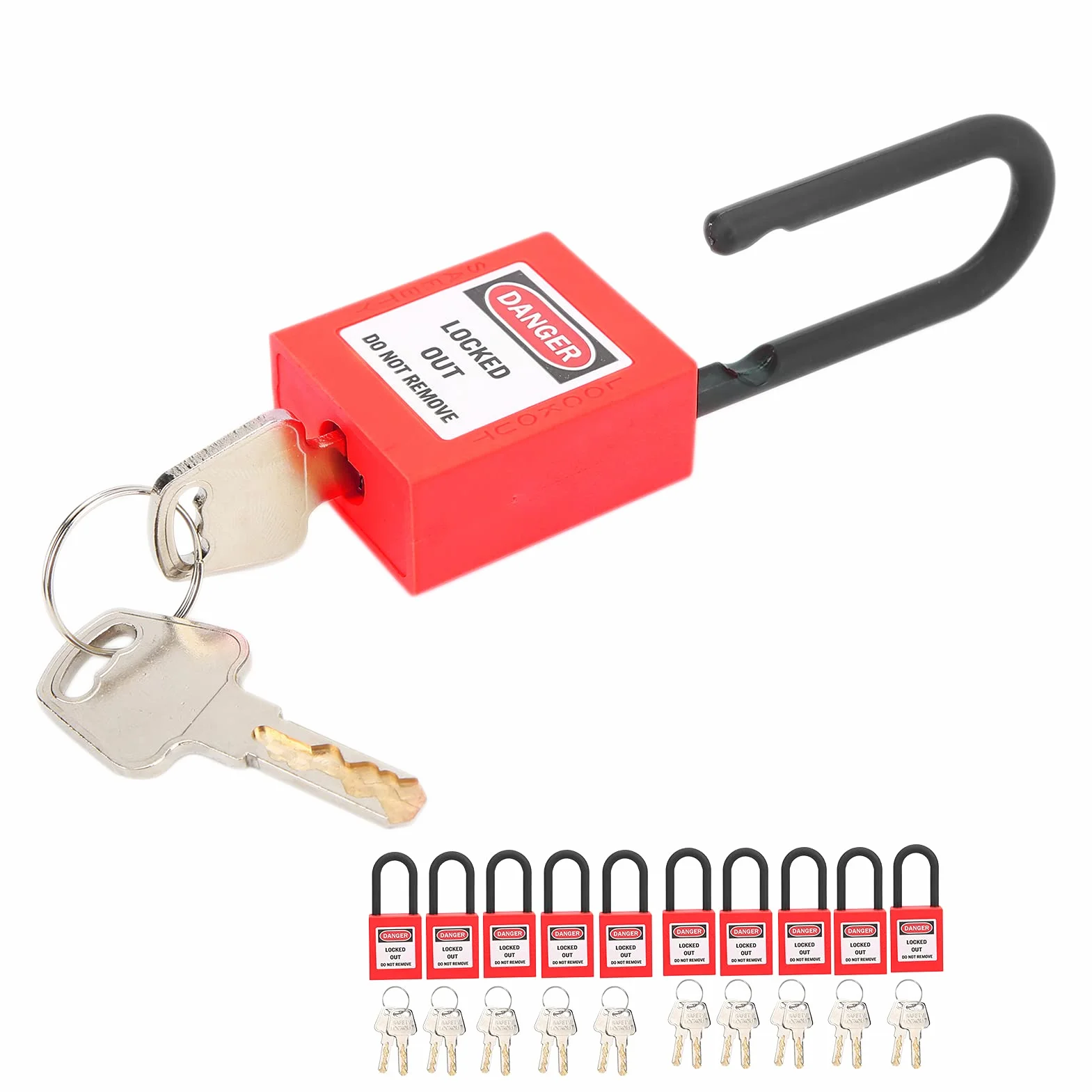 Lockout kłódka, 10 metalowych zamków Lockout Tagout z 20 kluczami, kłódki bezpieczeństwa, czerwone, do użytku wewnątrz i na zewnątrz, do warsztatu, fabryki, garażu (czerwona)