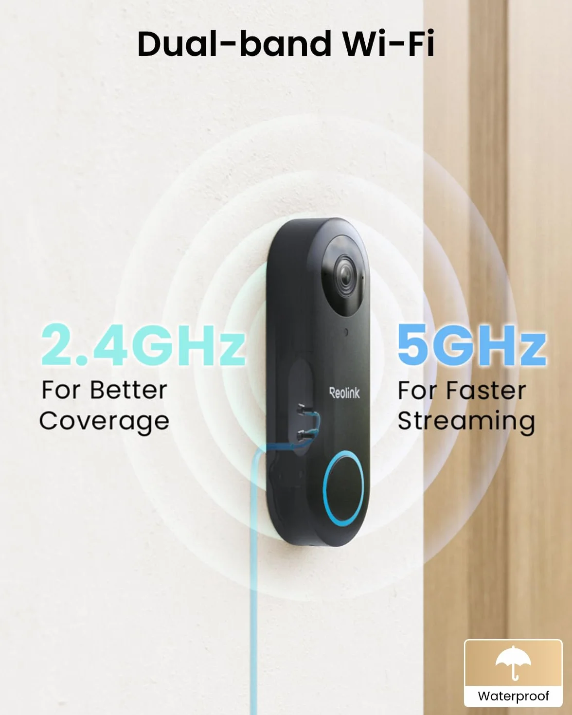 Reolink 5MP Wideodomofon WiFi z Dwukierunkowym Dźwiękiem, WiFi 2,4/5 GHz, Dzwonek Wideo z Inteligentnym Wykrywaniem/Ostrzeganiem Osób, Noktowizorem na Podczerwień, Gniazdem Kart MicroSD
